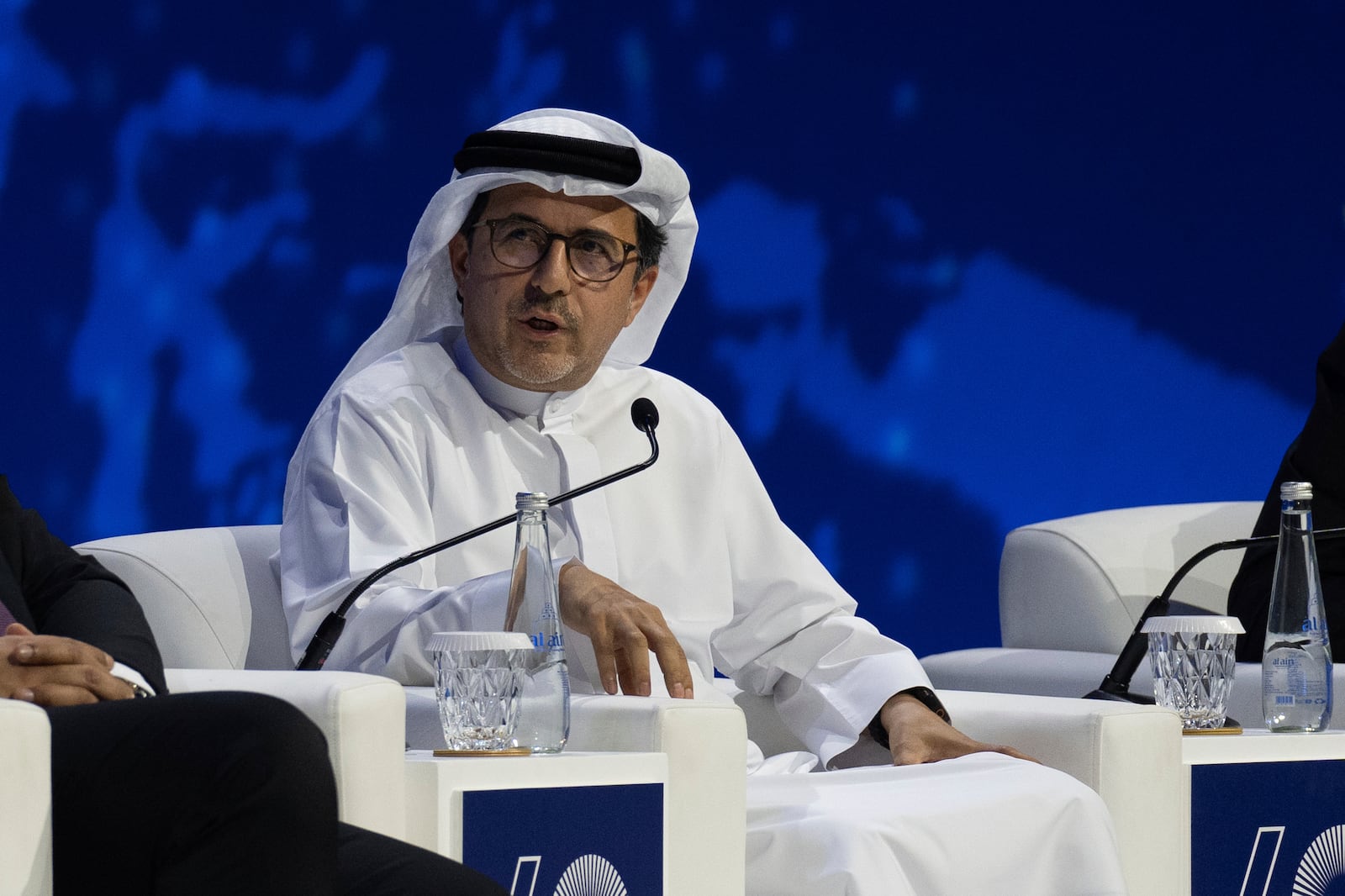 Musabbeh Al Kaaba Executive Director ADNOC talks at a panel during the Abu Dhabi International Petroleum Exhibition & Conference (ADIPEC) in Abu Dhabi, United Arab Emirates, Monday, Nov. 4, 2024. (AP Photo/Altaf Qadri)