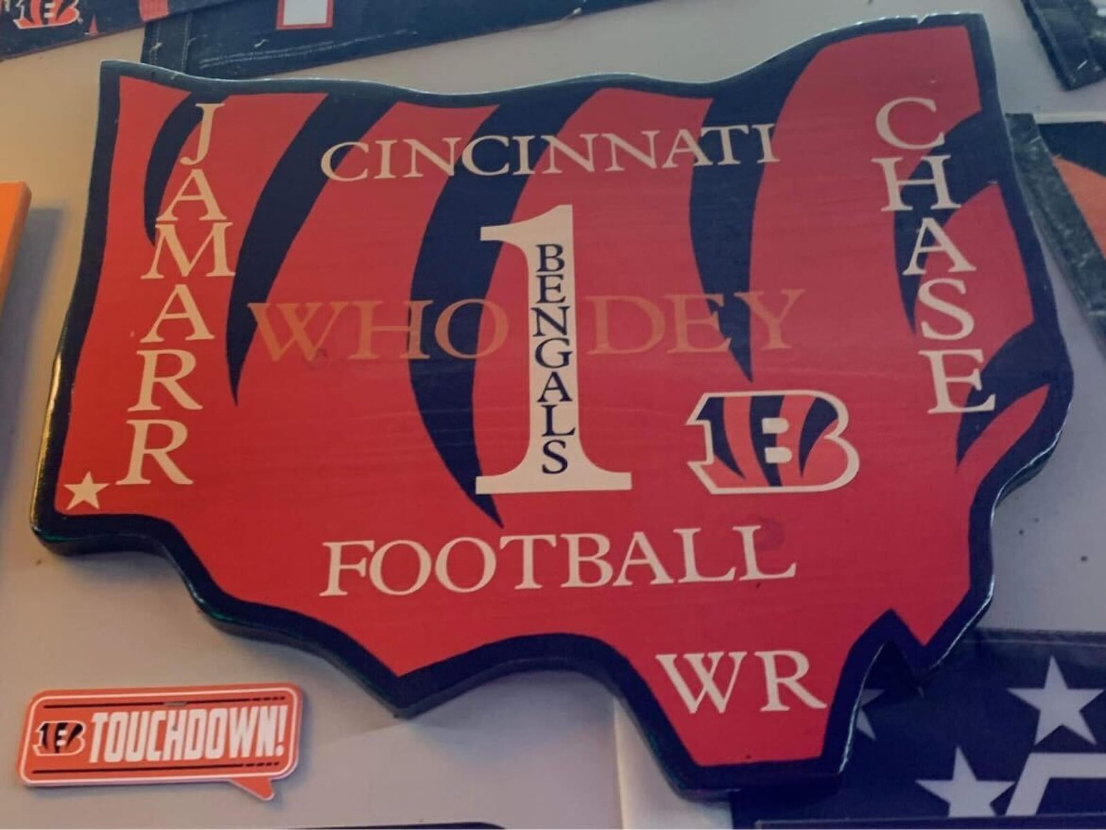 Craig Rolfes, of Franklin in Warren County, has a garage that is completed covered in items that show his love for the Cincinnati Bengals. CONTRIBUTED/KELLY ROLFES