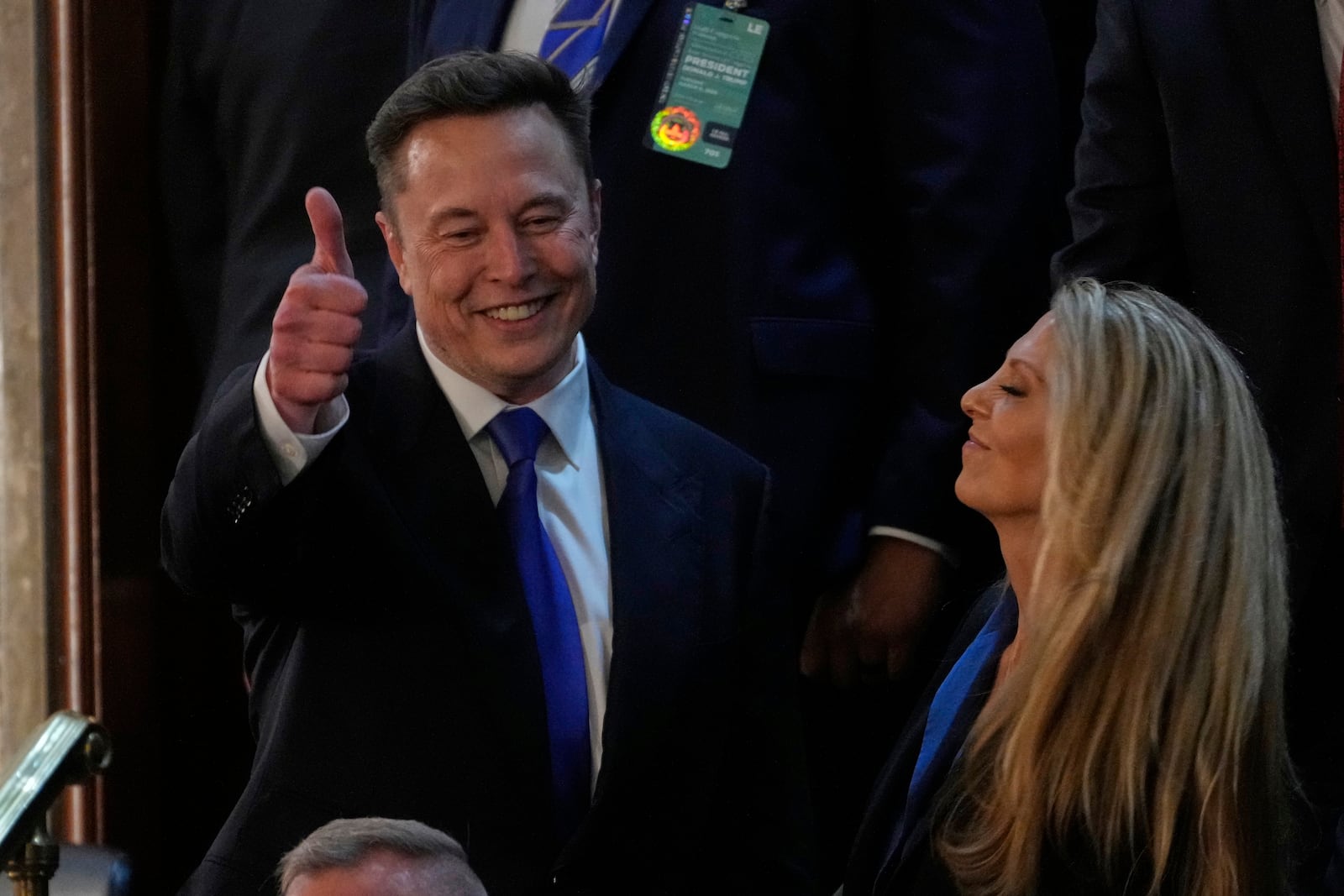 Elon Musk arrives before President Donald Trump addresses a joint session of Congress in the House chamber at the U.S. Capitol in Washington, Tuesday, March 4, 2025. (AP Photo/Julia Demaree Nikhinson)