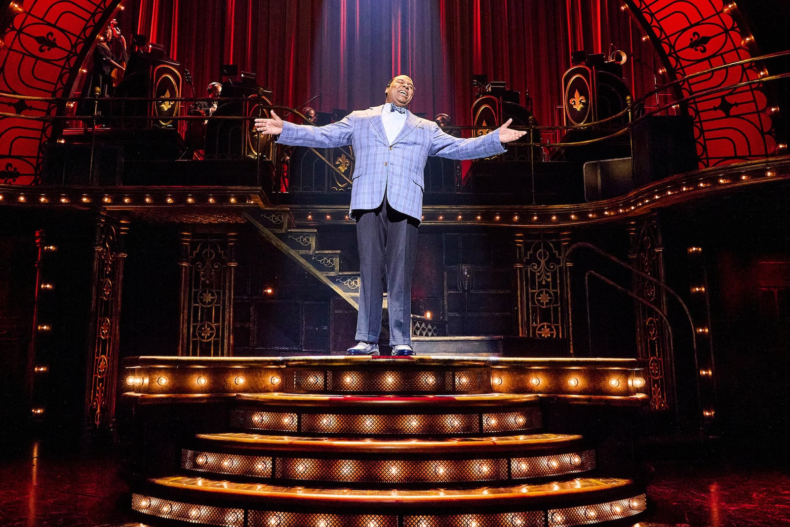 James Monroe Iglehart portrays Louis Armstrong during a performance in "A Wonderful World: The Louis Armstrong Musical" in New York. (Jeremy Daniel via AP)