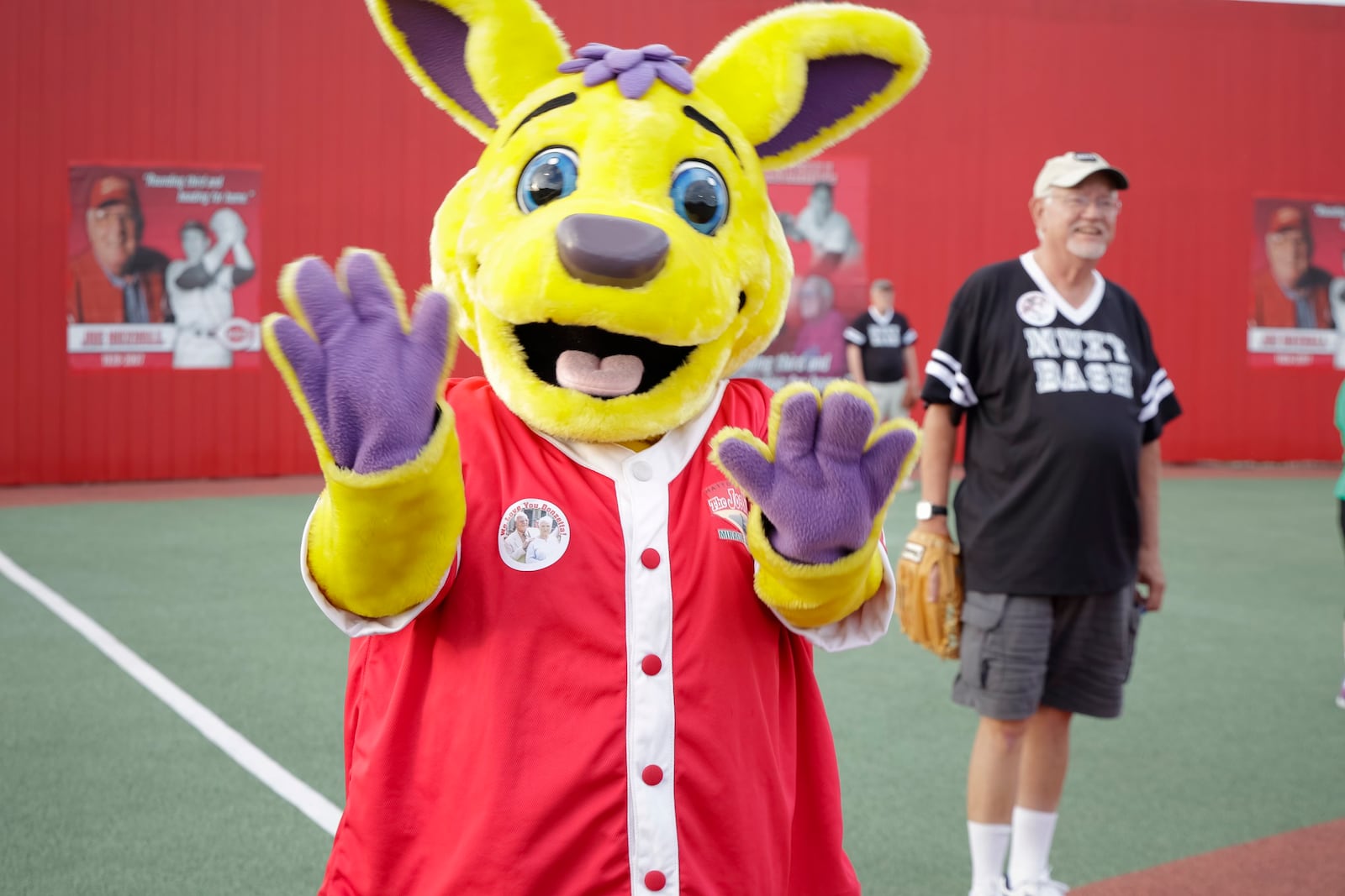 The annual Nuxy Bash, the annual festival at the Joe Nuxhall Miracle League Fields that features a celebrity softball game and fireworks display, is set for 7 p.m. Saturday, July 22, 2023, at the park on Groh Lane in Fairfield, Ohio. Pictured is Joey the Can-Do Kangaroo at the 2022 Nuxy Bash. PROVIDED PHOTO/Joe Wiesman