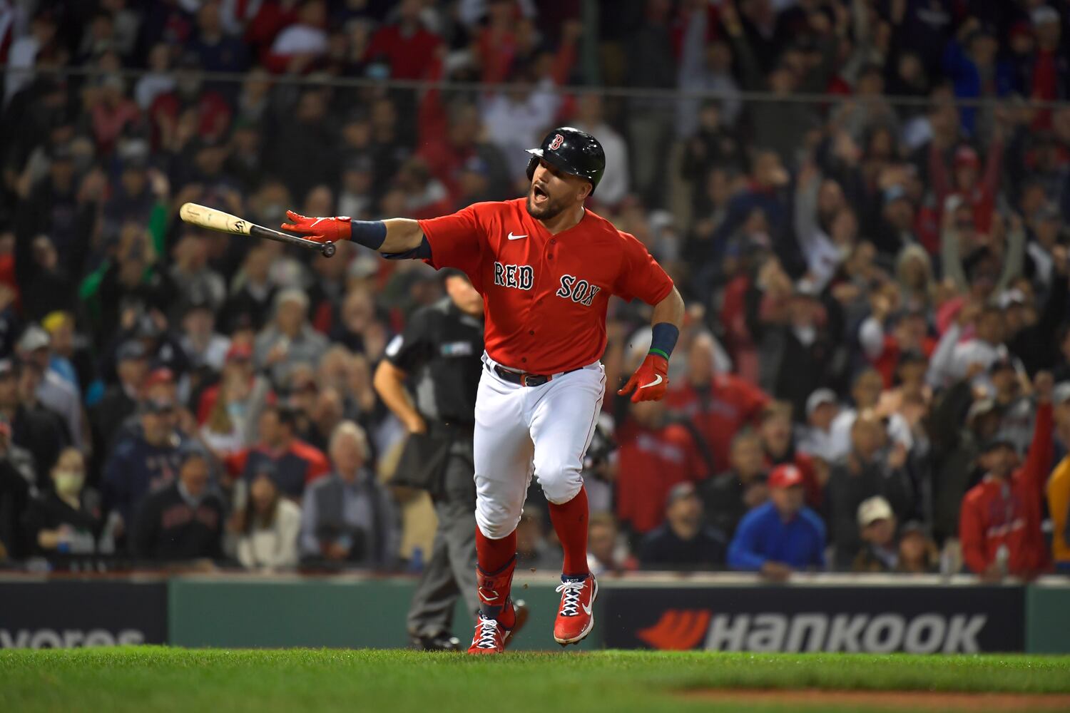 Boston Red Sox Kyle Schwarber during a wild-card game against the New York Yankees at Fenway Park in Boston on Tuesday, Oct. 5, 2021. (Johnny Milano/The New York Times)