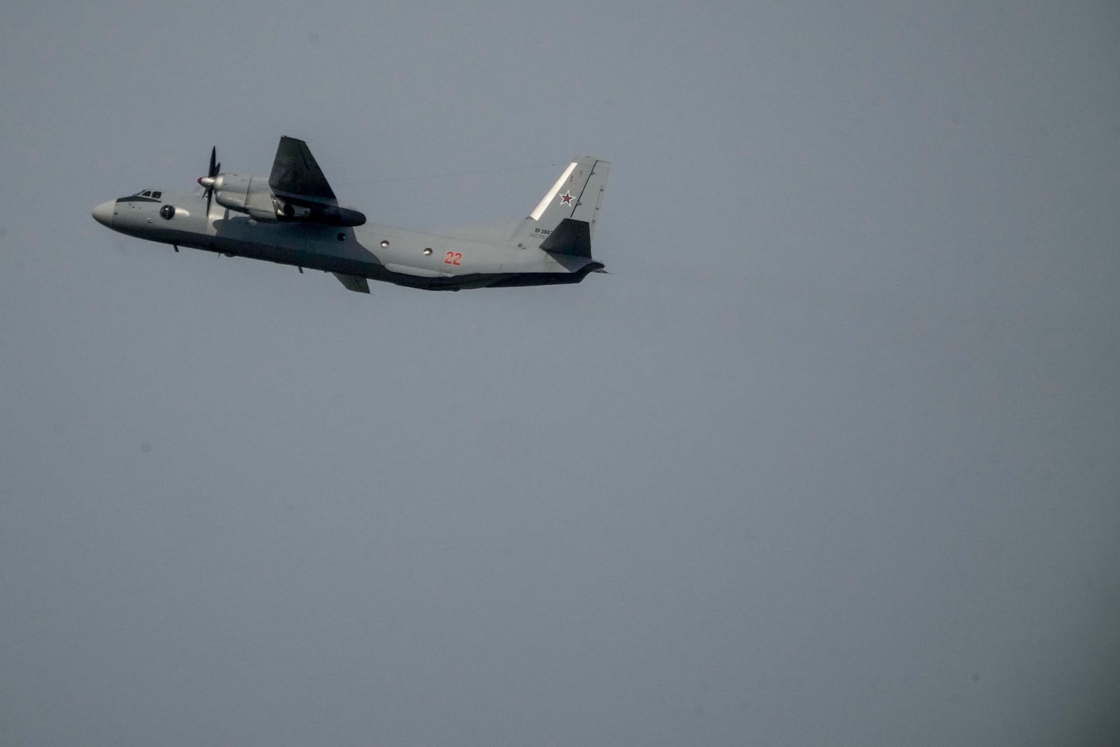 A Russian aircraft takes off at the Hmeimim Air Base, a Syrian airbase currently operated by Russia, located southeast of the city of Latakia in the town of Hmeimim, Syria, Monday Dec. 16, 2024.(AP Photo/Leo Correa)