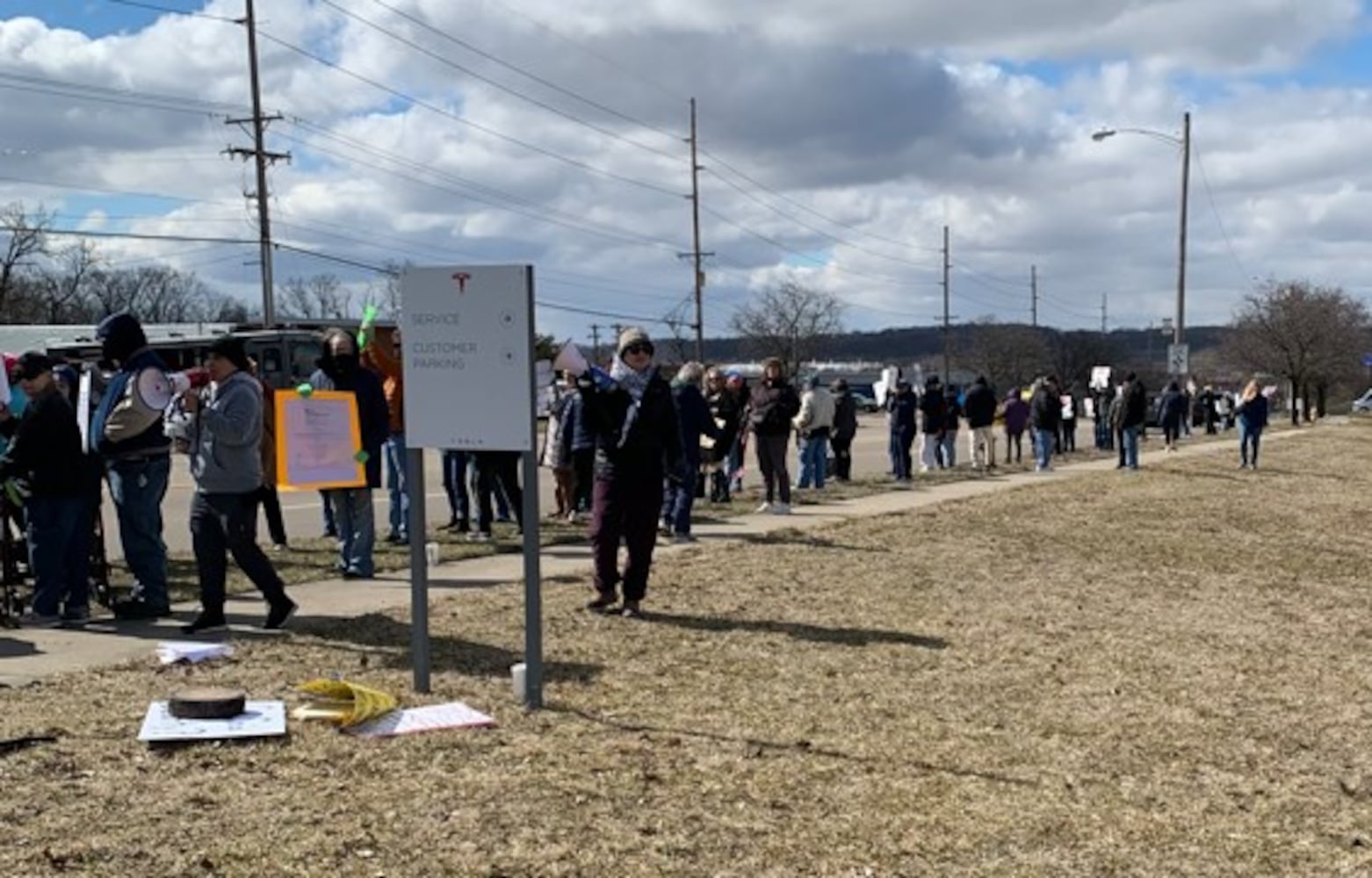 Tesla protest Moraine 2025