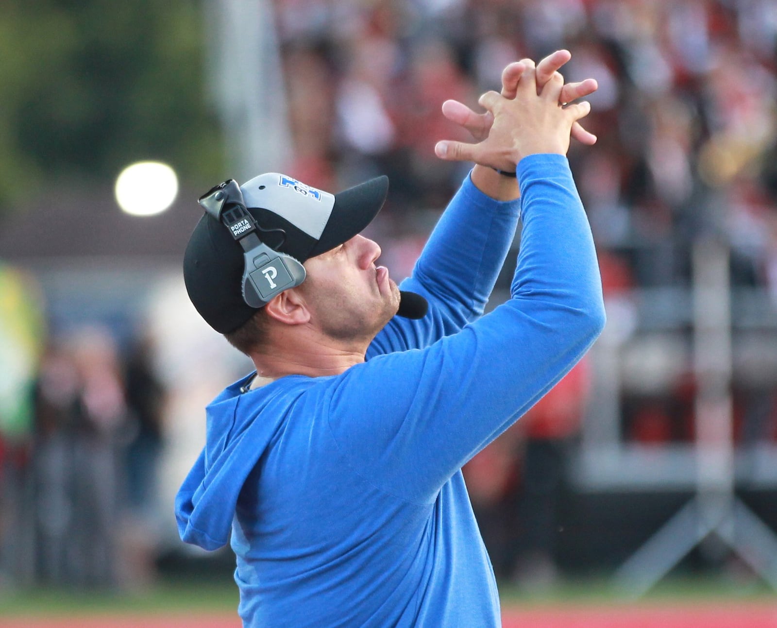 Hamilton coach Nathan Mahon. Fairfield defeated visiting Hamilton 34-27 in a Week 4 high school football game on Friday, Sept. 20, 2019. MARC PENDLETON / STAFF