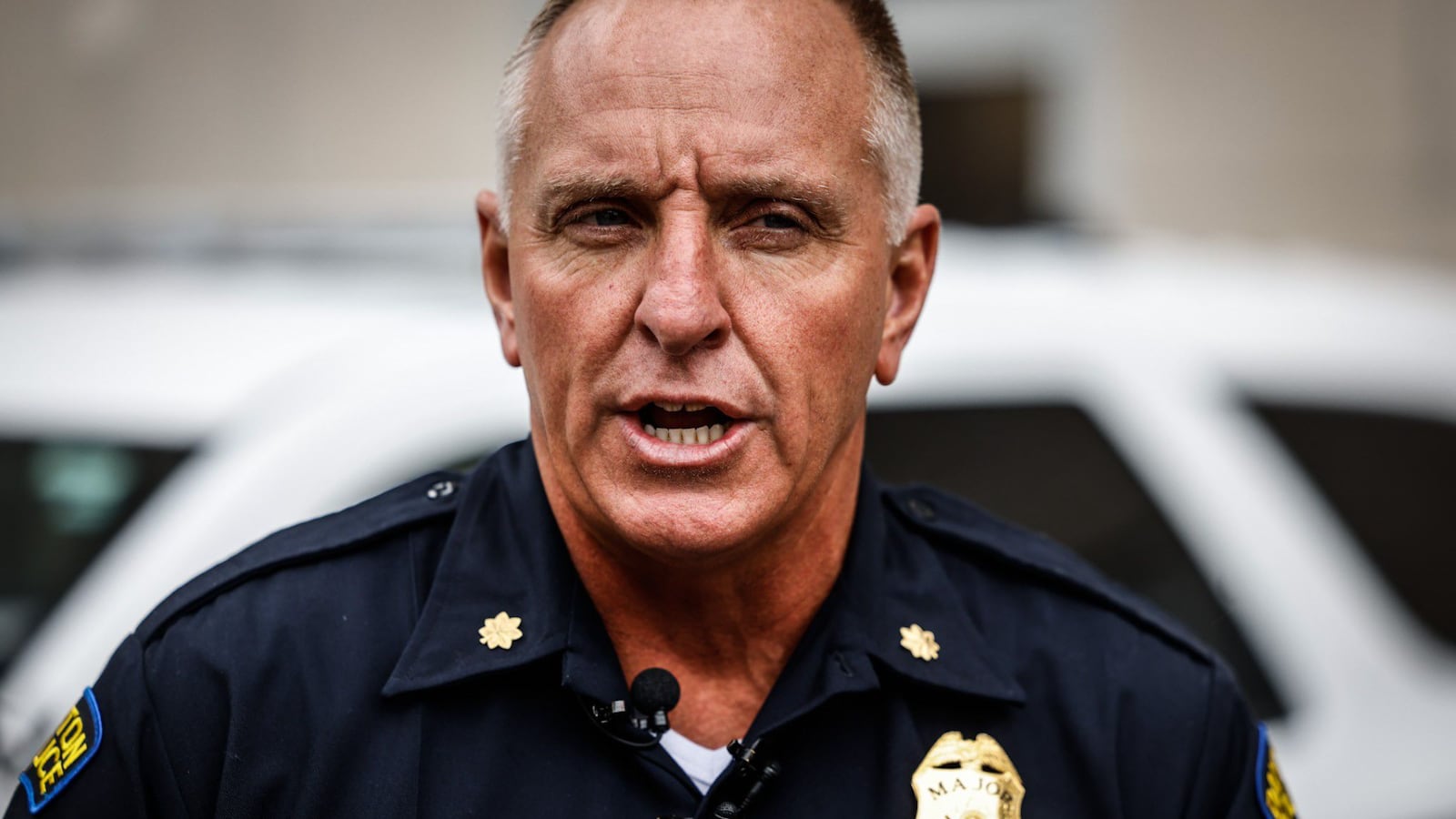 Maj. Brian Johns of the Dayton Police Department gave a media briefing Thursday, June 2, 2022, behind the safety building  concerning the deadly Miami Valley Hospital shooting. JIM NOELKER/STAFF