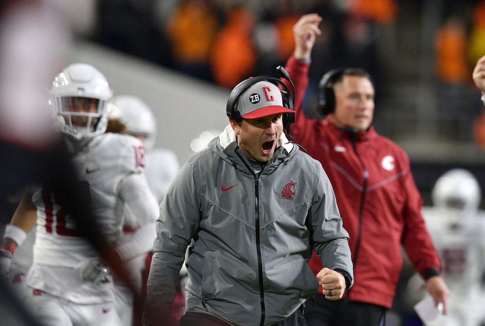 FILE - Washington State head coach Jake Dickert reacts to a touchdown against Oregon State during the second half of an NCAA college football game Saturday, Nov. 23, 2024, in Corvallis, Ore. Oregon State won 41-38. (AP Photo/Mark Ylen, File0