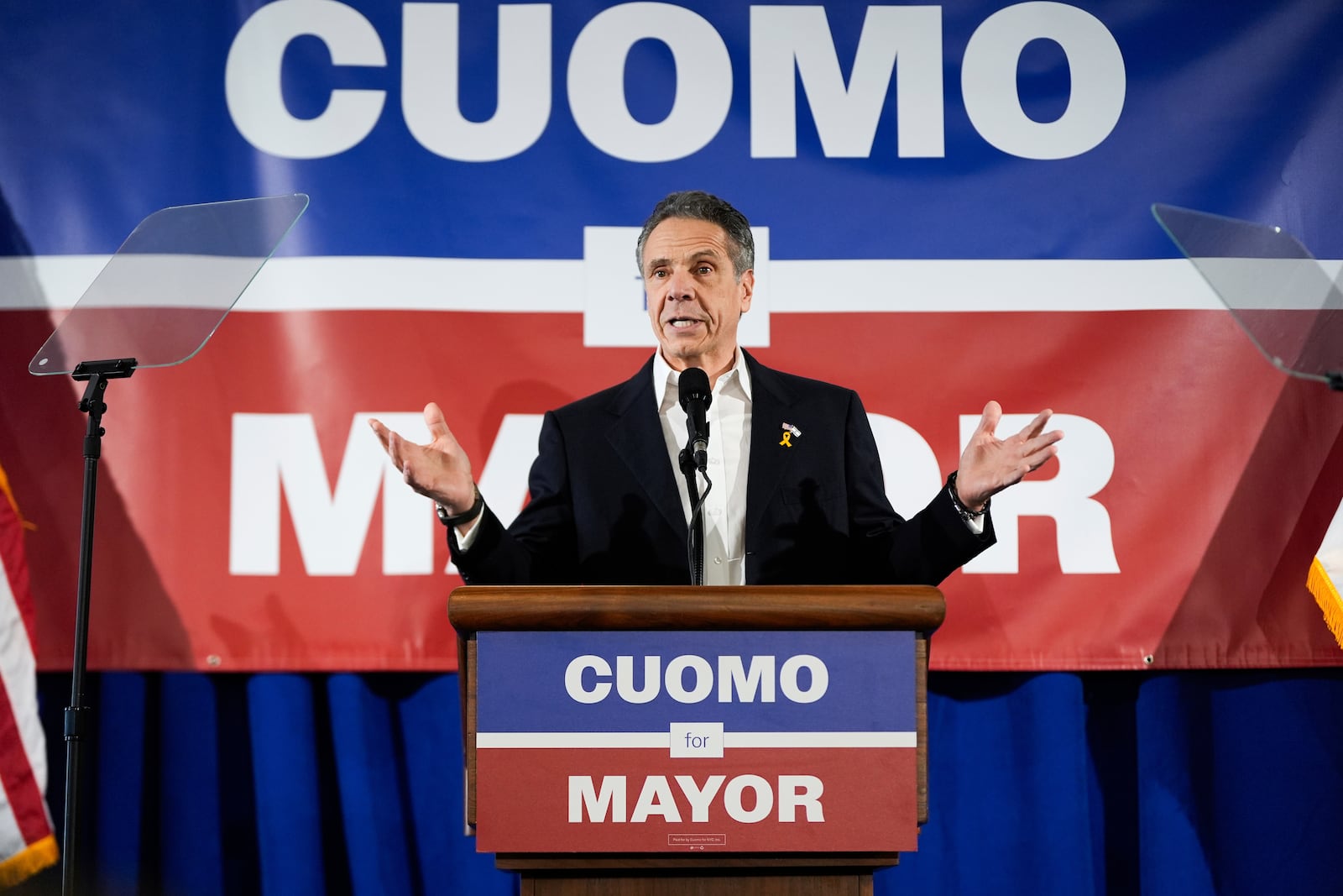 Former New York Gov. Andrew Cuomo speaks at the New York City District Council of Carpenters while campaigning for mayor of New York City, Sunday, March 2, 2025. (AP Photo/Julia Demaree Nikhinson)