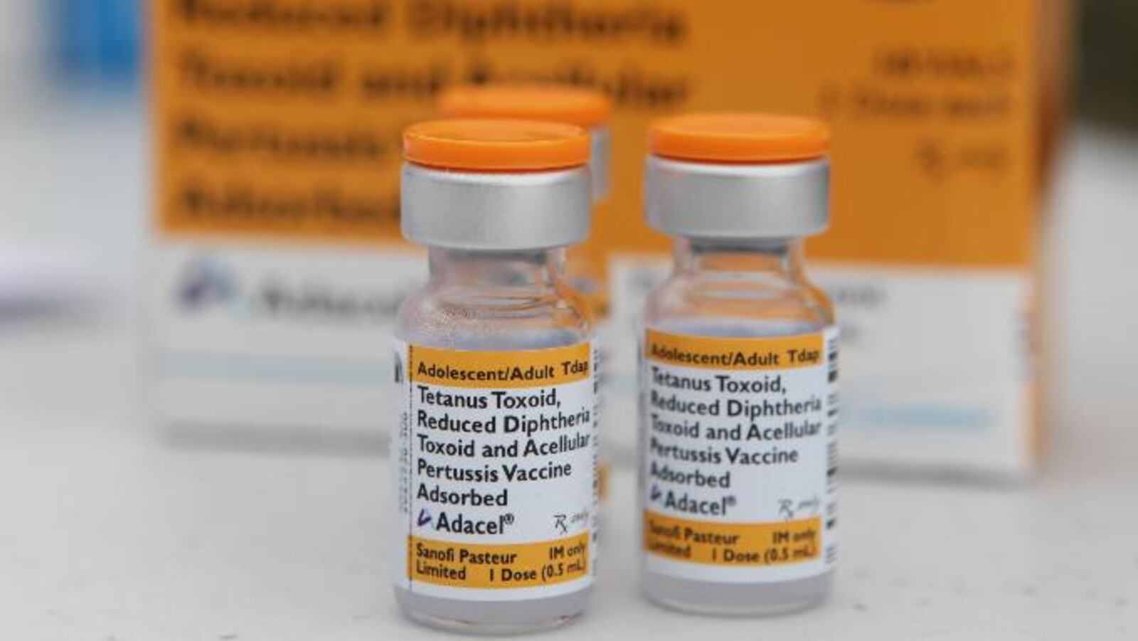 Vials of Tdap vaccinations sit on a table during the Solano County health fair Aug. 11, 2010, in Vallejo, California.