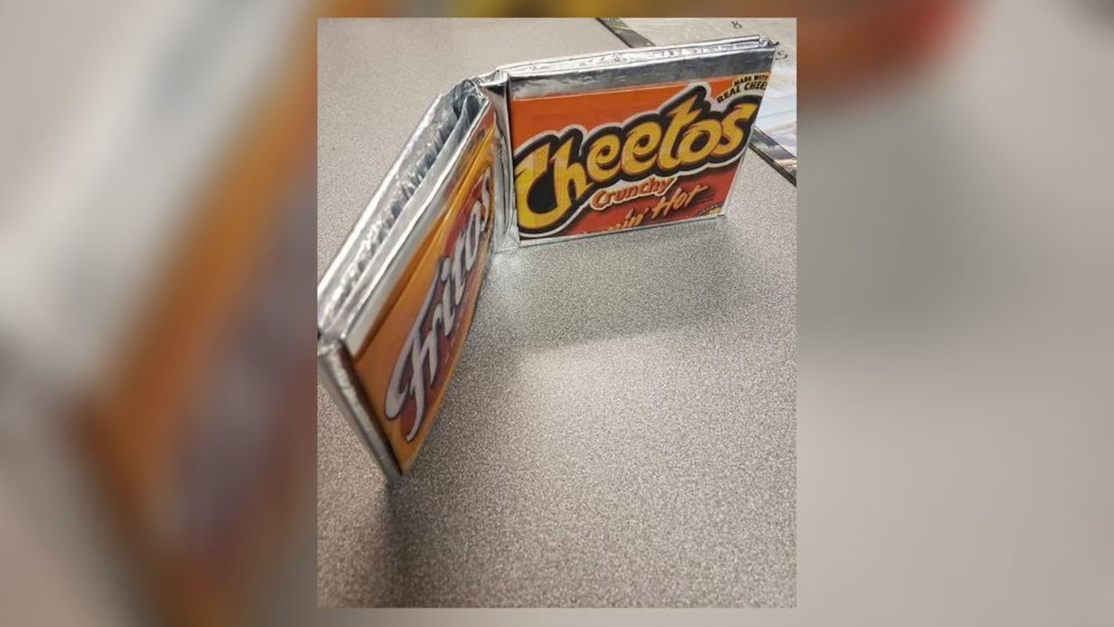 A wallet made by an inmate from chip bags was found Thursday during a search of cells at the Butler County Jail BUTLER COUNTY SHERIFF'S OFFICE