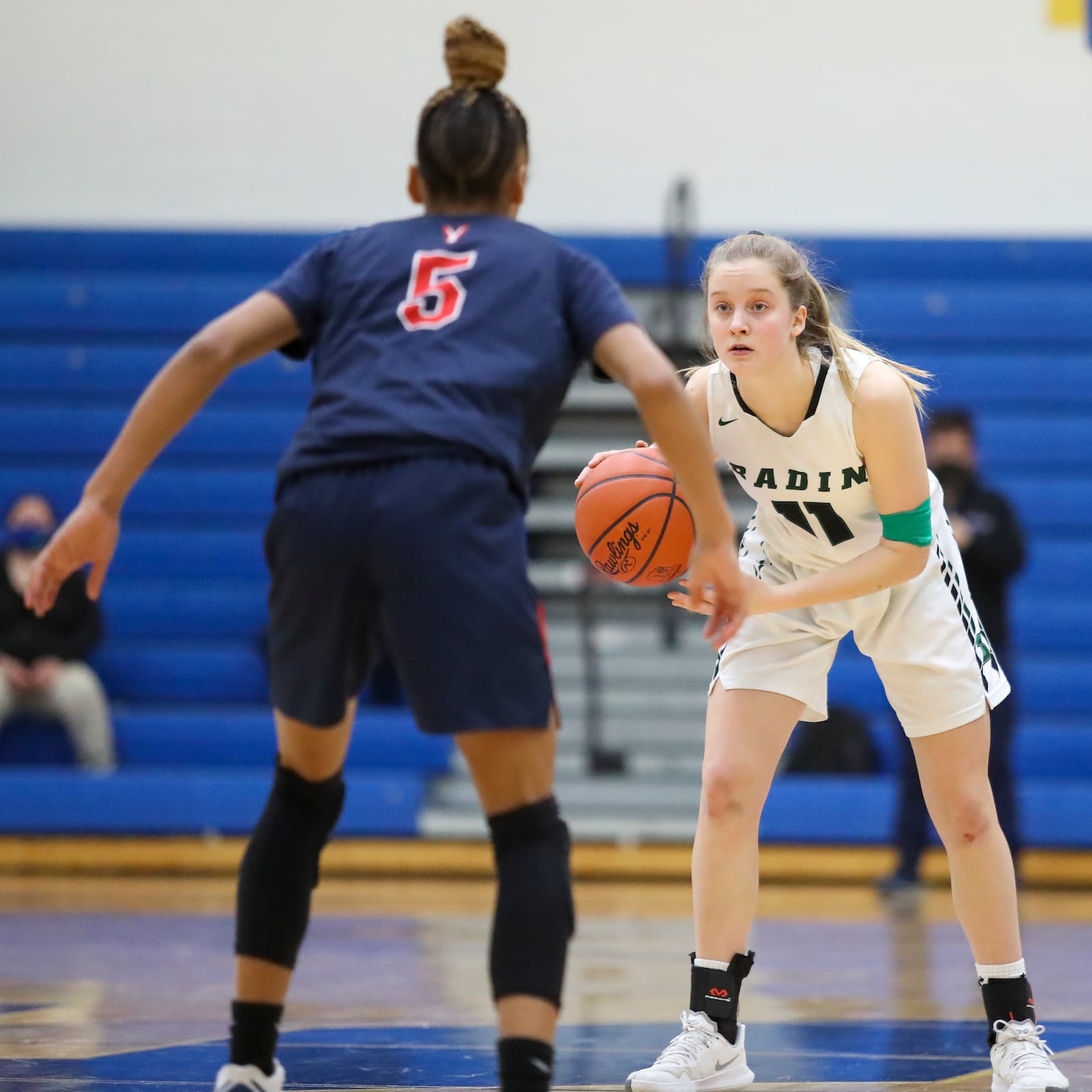 Badin's Jada Pohlen is defended by Kierra McElrath during a Division II regional semifinal vs. Columbus Bishop Hartley at Springfield High School on March 2, 2021Michael Cooper/CONTRIBUTED