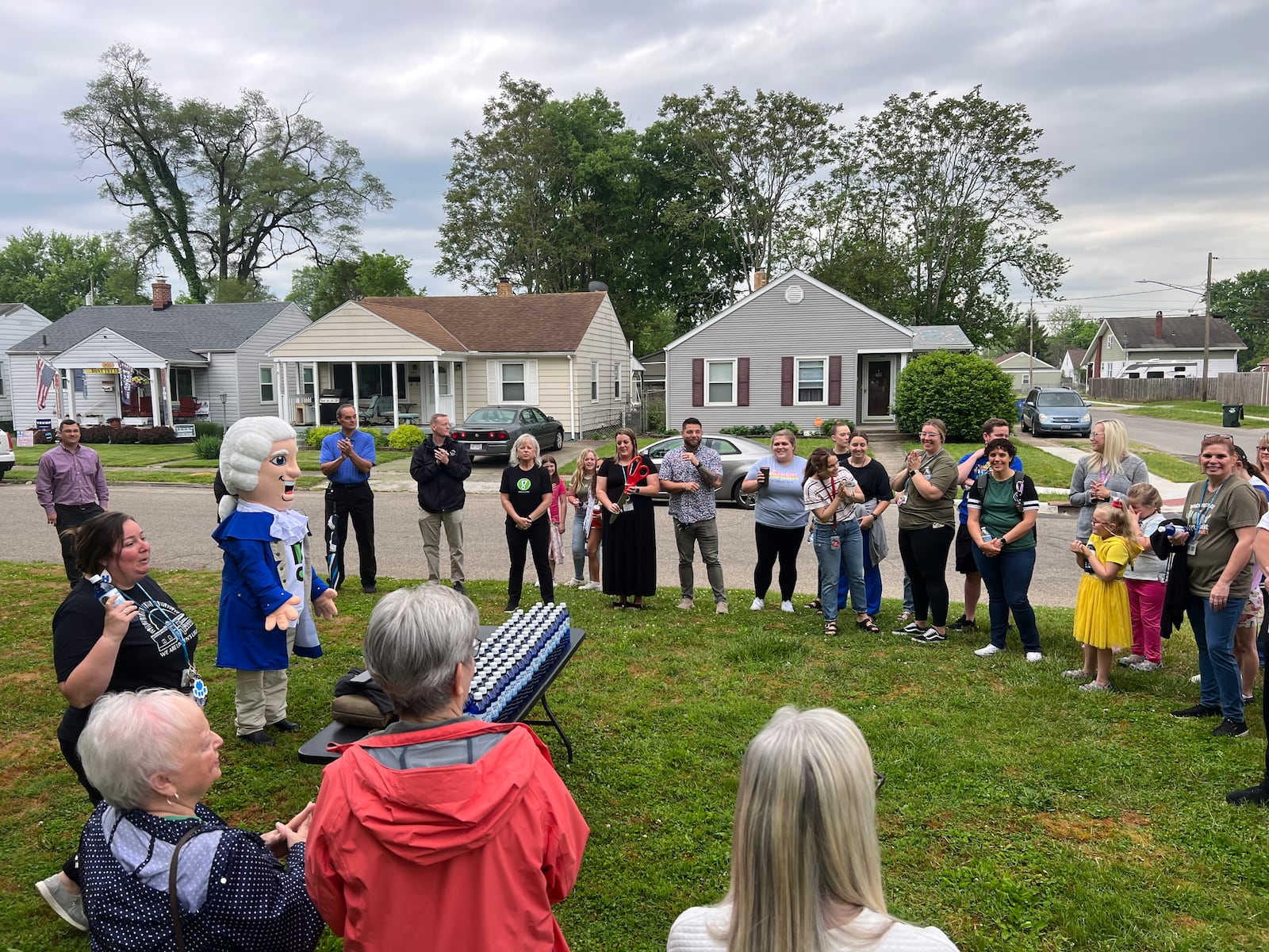 Many people were on hand at a ribbon cutting Mat 12, 2023 celebrating a new crosswalk in Lindenwald that will provide added safety fur students walking to school. CHRIS VOGT/contributor