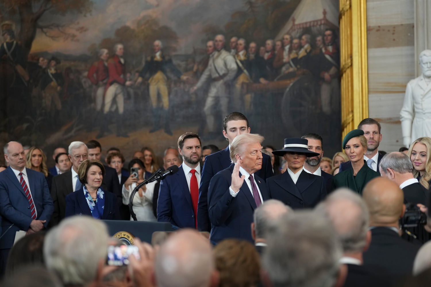 President Donald Trump is sworn in by Supreme Court Chief Justice John Roberts  during his inauguration ceremony as the 47th president in the Rotunda at the Capitol in Washington on Monday morning, Jan. 20, 2025. (Doug Mills/The New York Times)