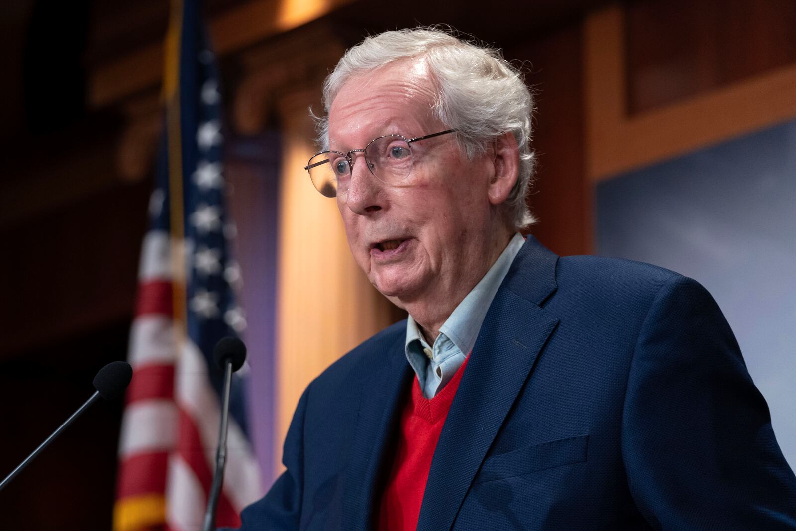 Senate Minority Leader Mitch McConnell R-Ky. speaks during a news conference about the election at the Capitol in Washington, Wednesday, Nov. 6, 2024. (AP Photo/Jose Luis Magana)