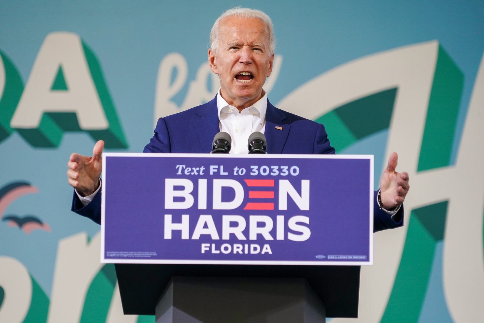 Joe Biden, the Democratic presidential nominee, speaks during a campaign event at Miramar Regional Park in Miramar, Fla., Oct. 13, 2020. (Chang W. Lee/The New York Times)