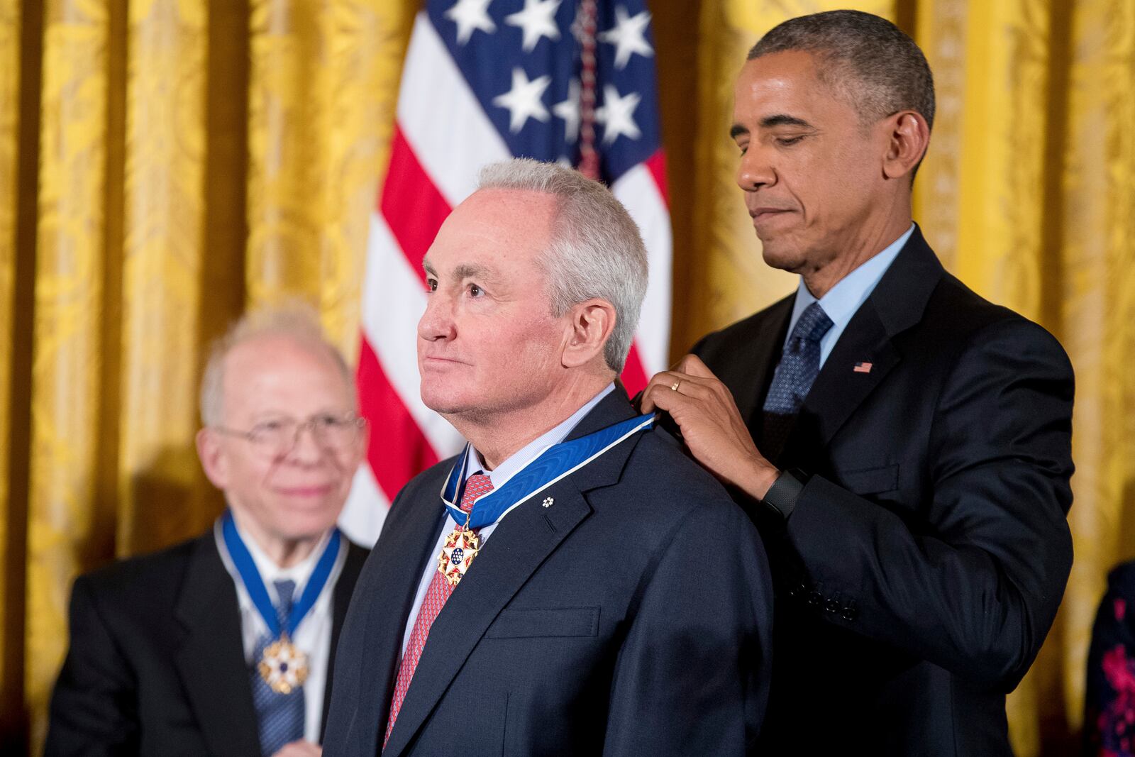 FILE - President Barack Obama presents the Presidential Medal of Freedom to "Saturday Night Live" producer Lorne Michaels during a ceremony in the East Room of the White House on Nov. 22, 2016, in Washington. (AP Photo/Andrew Harnik, File)