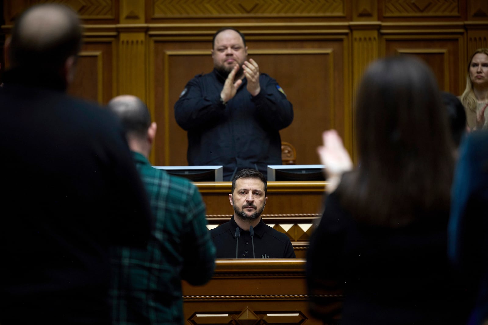 In this photo provided by the Press Service Of The President Of Ukraine on Oct. 16, 2024, Ukraine's President Volodymyr Zelenskyy speaks to parliamentarians at Verkhovna Rada in Kyiv, Ukraine. (Press Service Of The President Of Ukraine via AP)