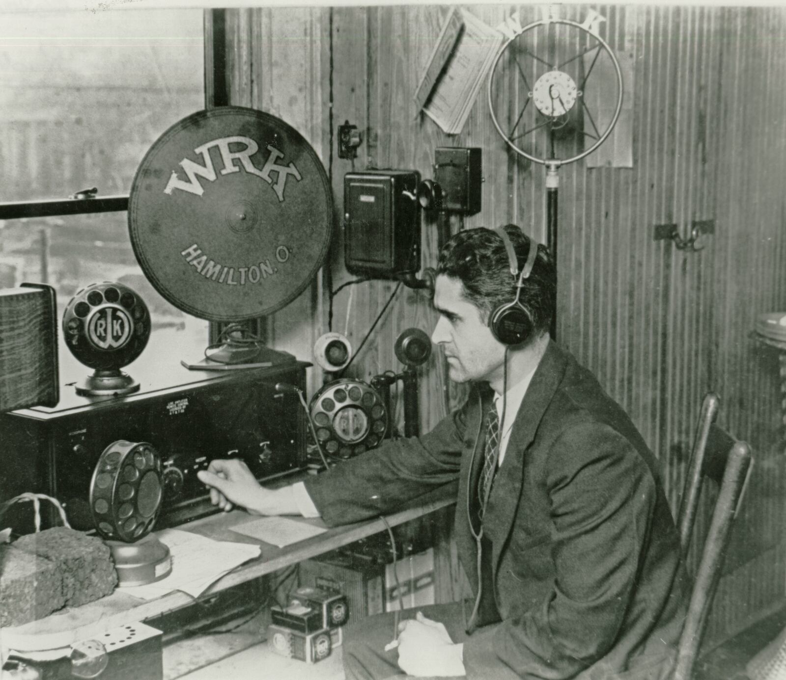 Tom C. Smith, Announcer and control room engineer for radio station WRK in 1927. Photograph courtesy of the George C. Cummins collection at Lane Public Library.