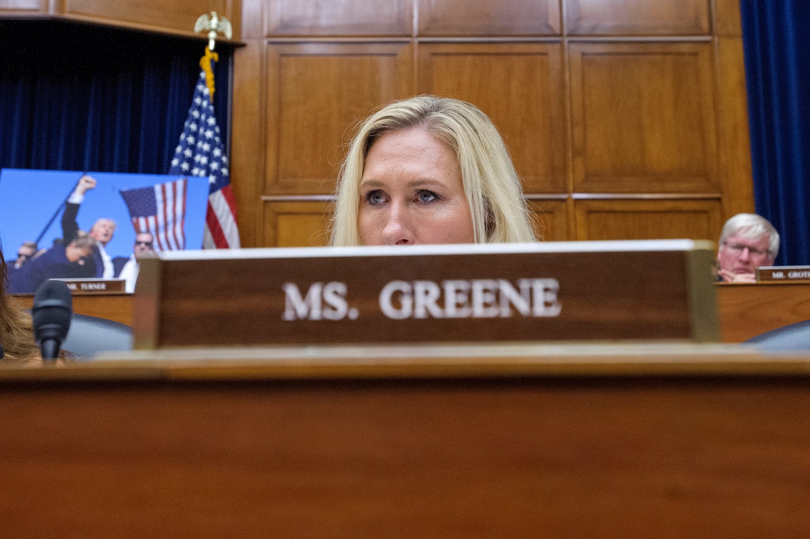 FILE - Rep. Marjorie Taylor-Greene, R-Ga., listens during a hearing at the Capitol in Washington, July 22, 2024. (AP Photo/Rod Lamkey, Jr, file)