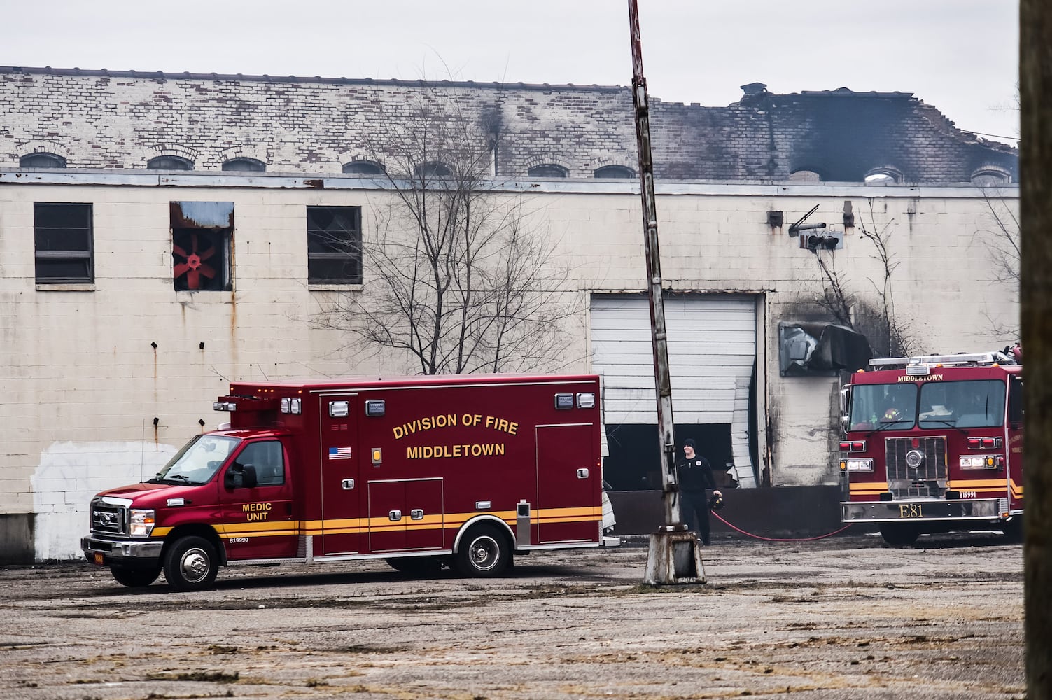 Aftermath of vacant warehouse fire in Middletown