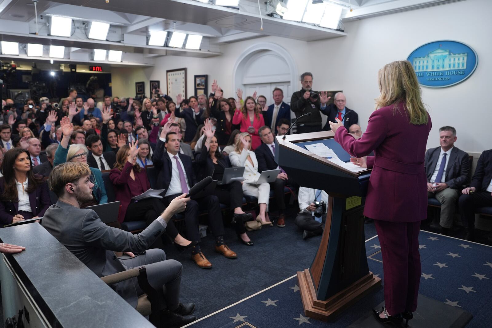 White House press secretary Karoline Leavitt speaks during a briefing at the White House, Tuesday, Jan. 28, 2025, in Washington. (AP Photo/Evan Vucci)