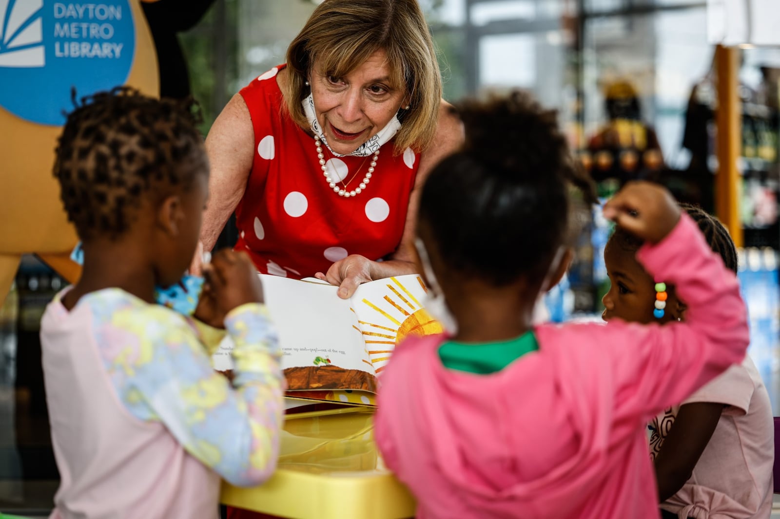 Ohio First Lady Fran DeWine stopped by the Gem City Market on Salem Avenue on Thursday to promote Ohio Gove. Mike DeWine's Imagination Library enrollment. The state program partners with Dolly Parton’s Imagination Library to put more books in the hands of Ohio’s children. The goal is to ensure that every student enters kindergarten ready to succeed by offering free books to those 5 and younger. JIM NOELKER/STAFF