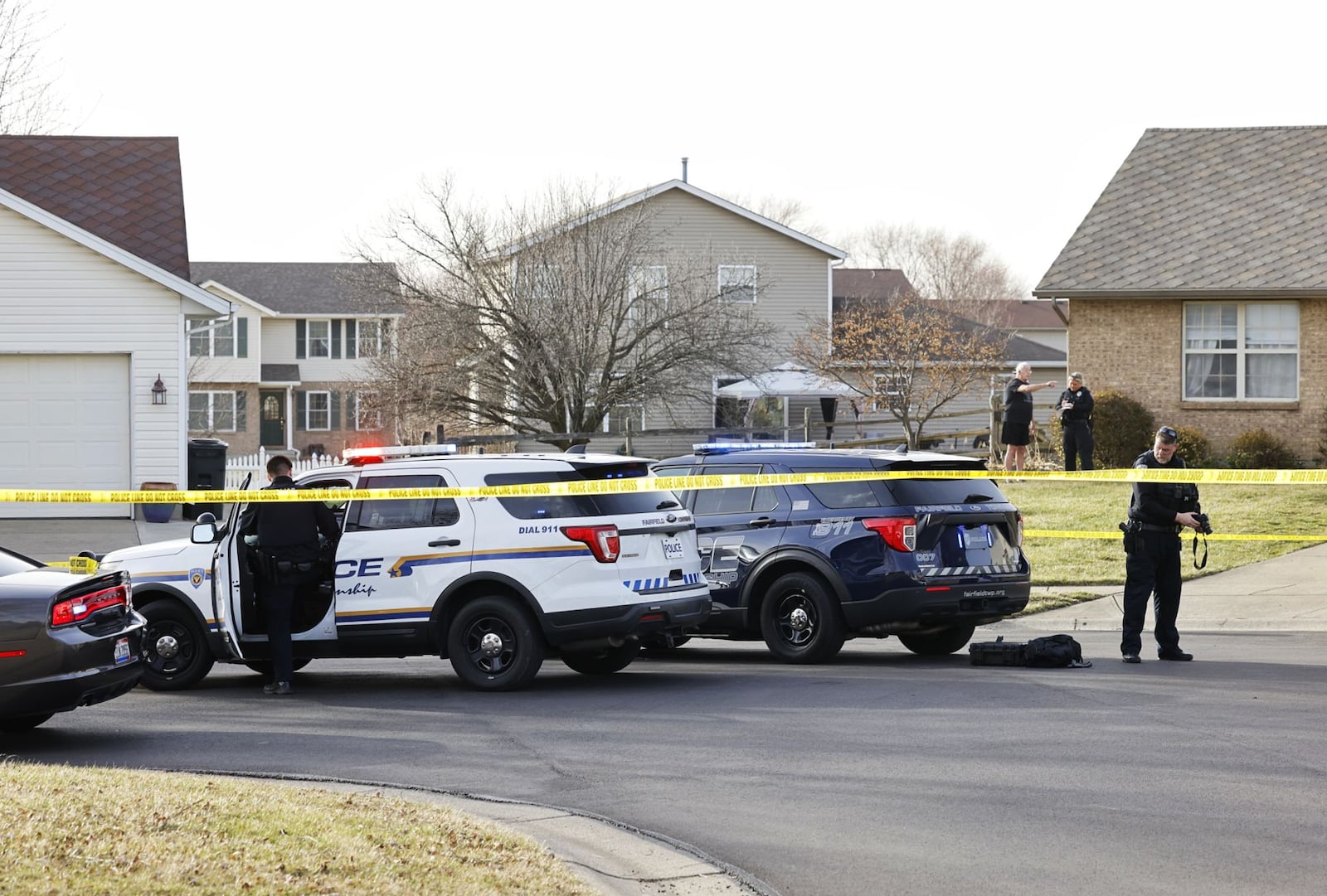 A woman was shot at a home on Vonnie Vale Court Wed., Feb. 15, 2023 in Fairfield Twp. Police were searching for a suspect after the call came in for help just before 4 p.m. NICK GRAHAM/STAFF