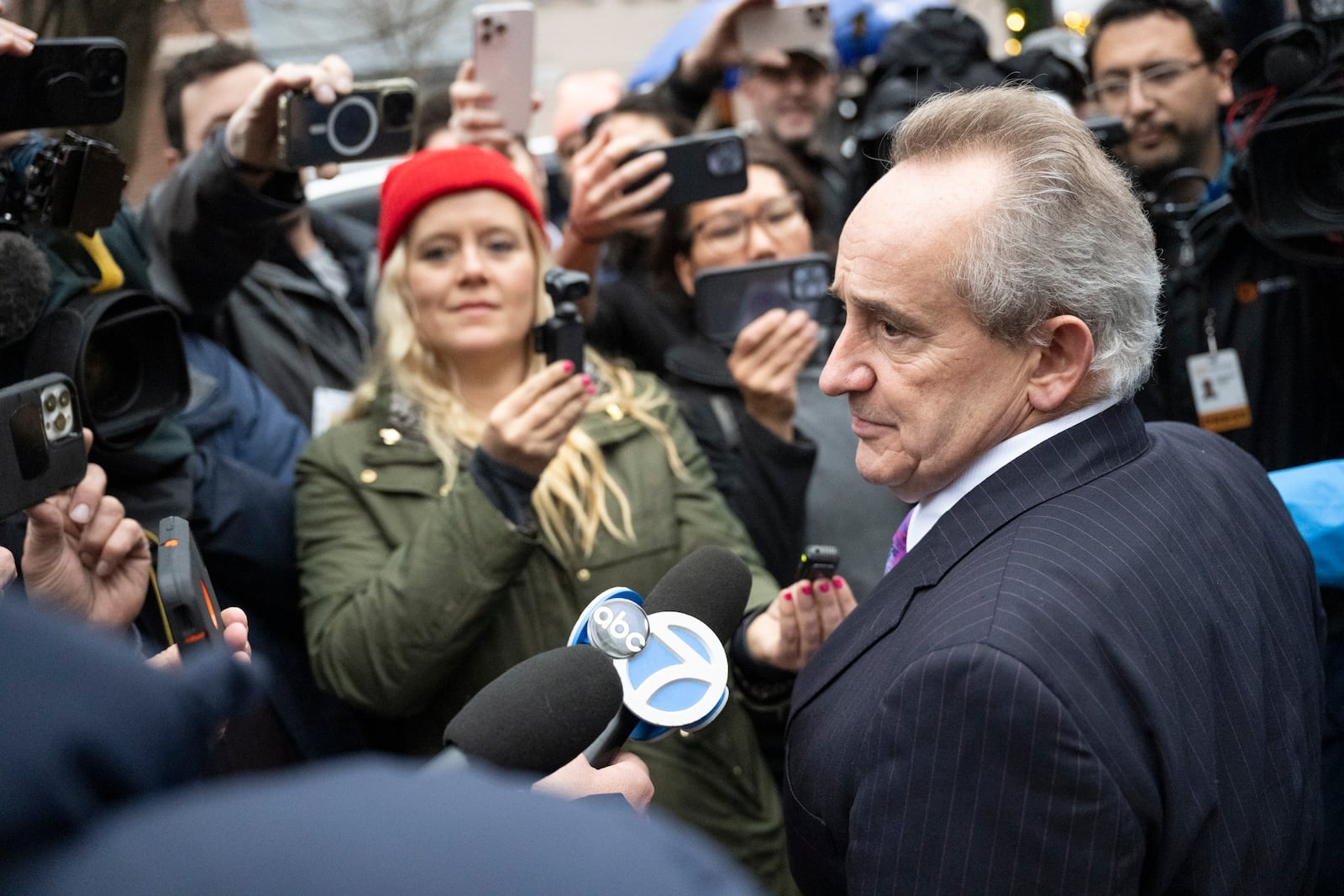 Attorney Thomas M. Dickey, who represents Luigi Mangione, speaks to the media outside the Blair County Courthouse on Tuesday, Dec. 10, 2024, in Hollidaysburg, Pa. (Benjamin B. Braun/Pittsburgh Post-Gazette via AP)