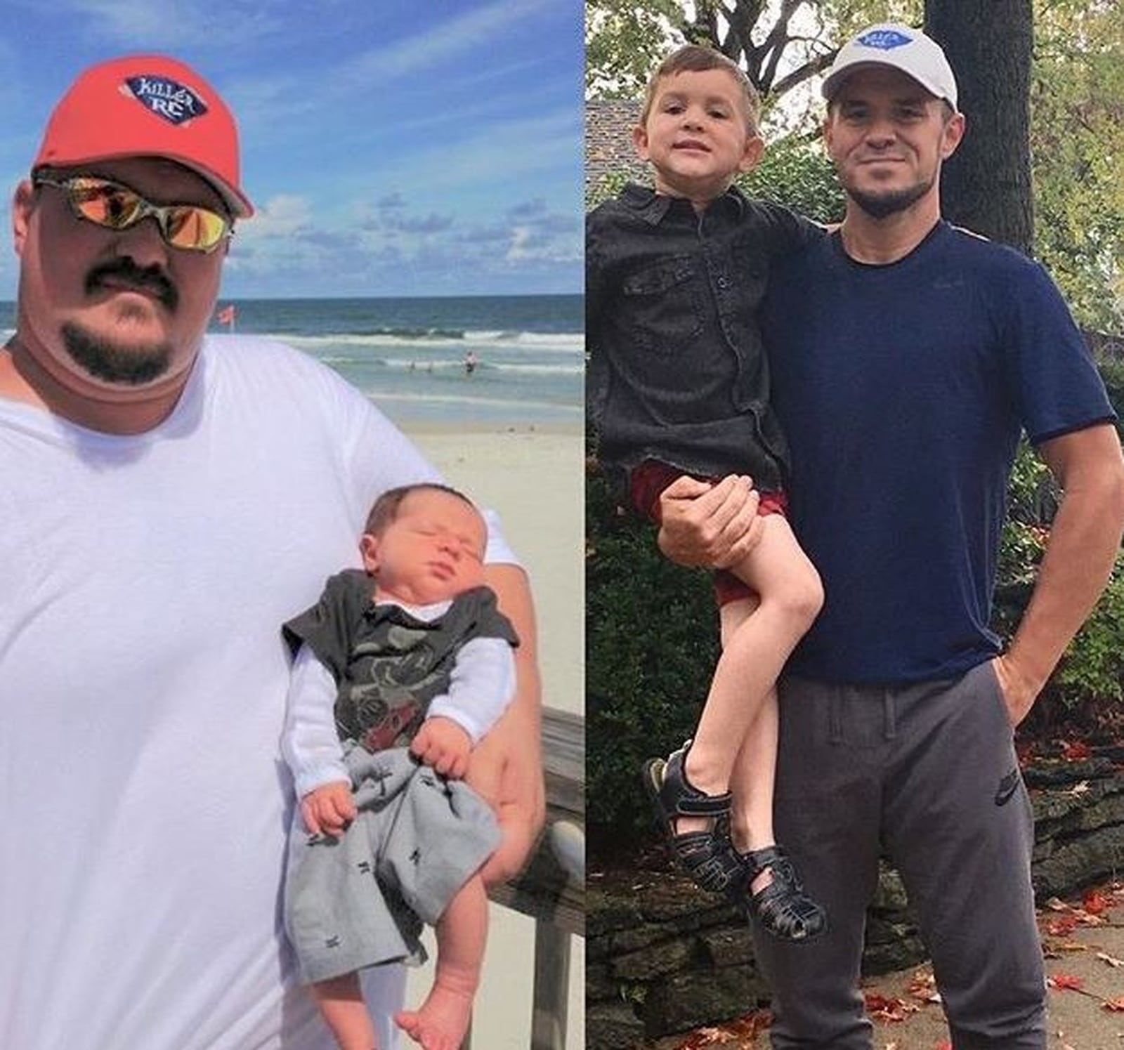 Middletown resident Kent Keller II, left, weighed 400 pounds when he vacationed in Florida with his son Hudson. Today, he weighs 190 pounds and is more active with his family. 