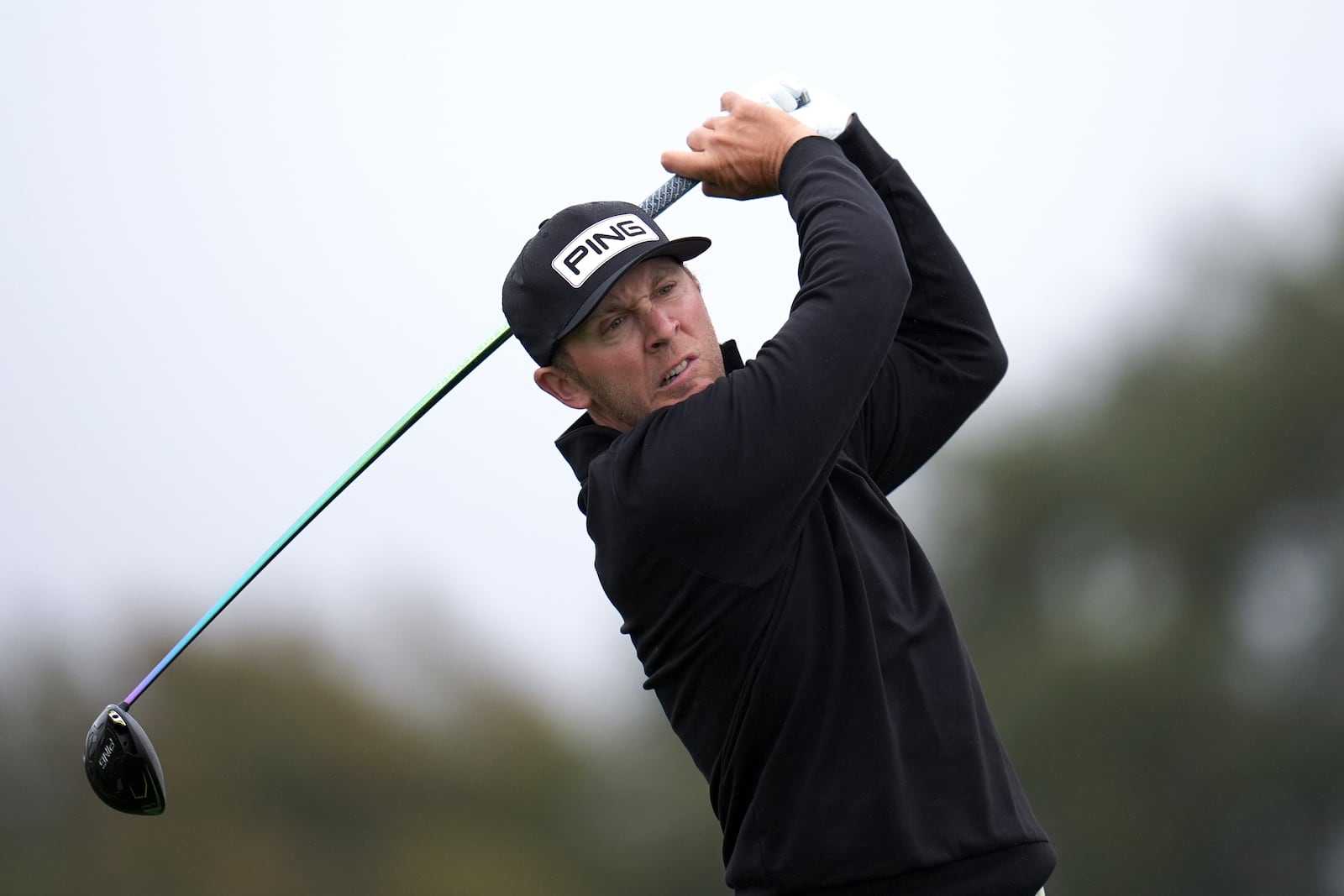 Seamus Power, of Ireland, hits his tee shot on the second hole of the South Course at Torrey Pines during the first round of the Genesis Invitational golf tournament Thursday, Feb. 13, 2025, in San Diego. (AP Photo/Gregory Bull)