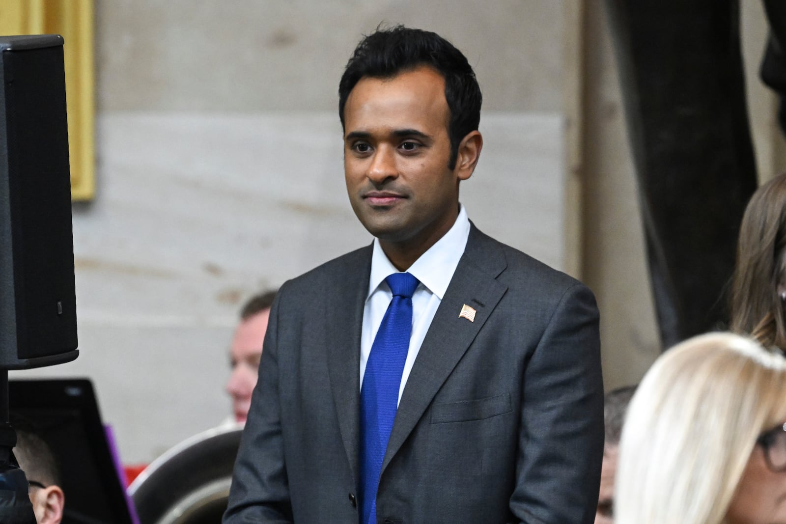 FILE - Vivek Ramaswamy arrives before the 60th Presidential Inauguration in the Rotunda of the U.S. Capitol in Washington, Jan. 20, 2025. (Saul Loeb/Pool Photo via AP, File)