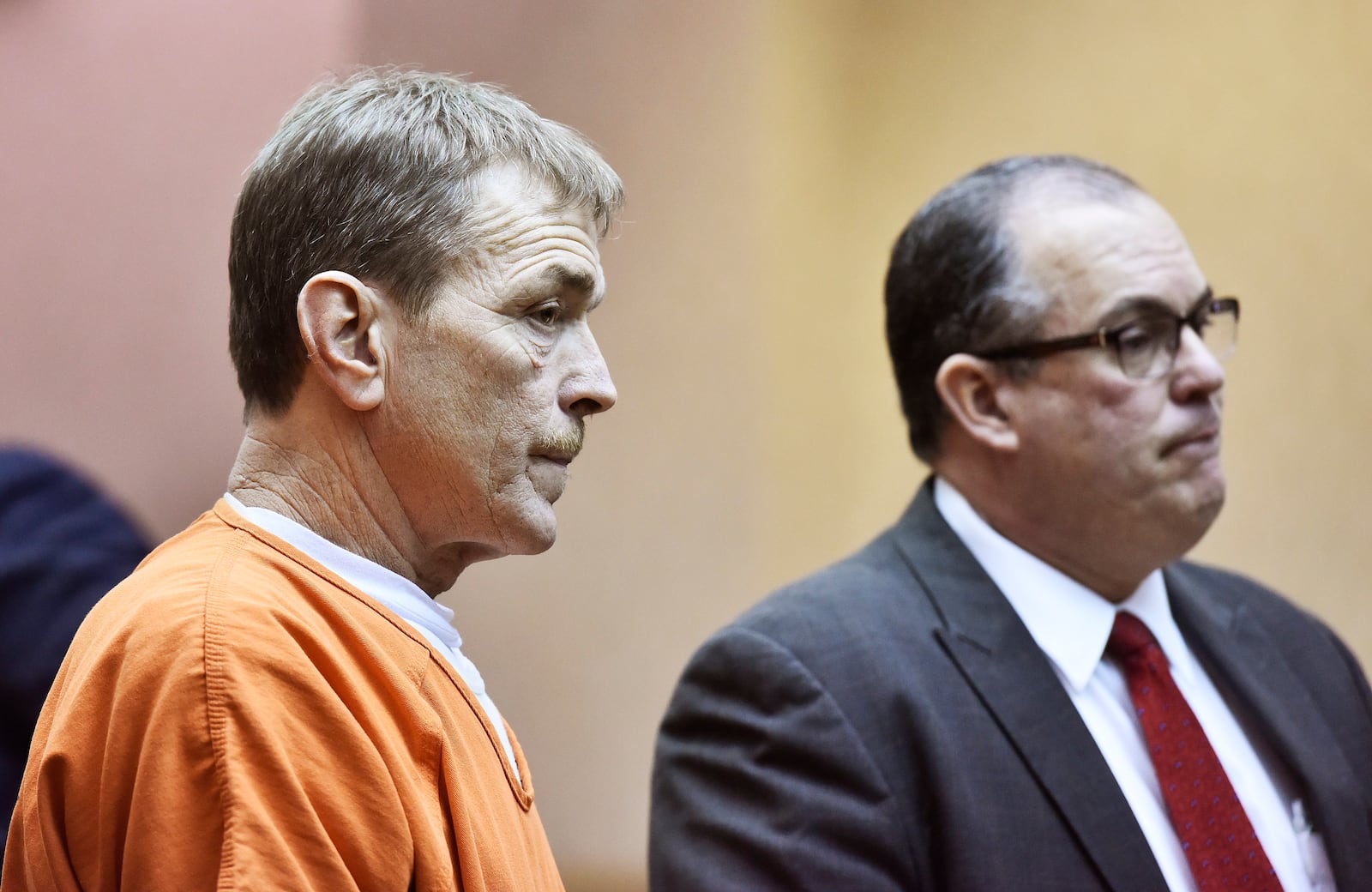 Steven Rogers, left, appeared with attorney Richard Hyde for a hearing in Judge Keith Spaeth’s courtroom in Butler County Common Pleas Court Thursday, Jan. 18 in Hamilton. Rogers is charged with aggravated vehicular homicide and felony drug charges for allegedly hitting two pedestrians, killing one, in Hamilton. NICK GRAHAM/STAFF