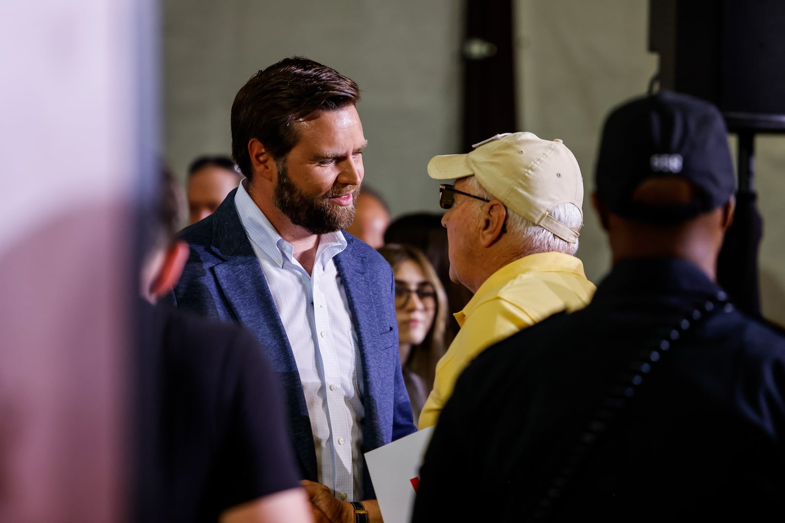 Middletown native J.D. Vance greets attendees after announcing his bid for U.S. Senate during an event at Middletown Tube Works with over 400 people in attendance Thursday, July 1, 2021 in Middletown. NICK GRAHAM / STAFF