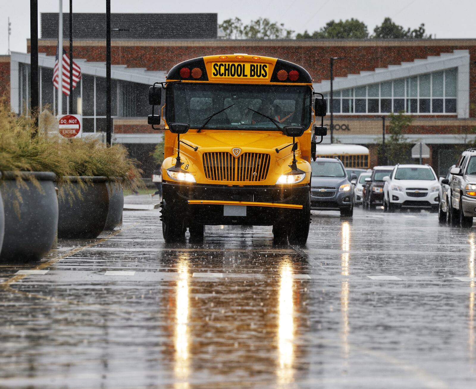 Buses line up to pick up students at Middletown High School Wednesday, Sept. 22, 2021. Schools around the area are facing a shortage of bus drivers. NICK GRAHAM / STAFF