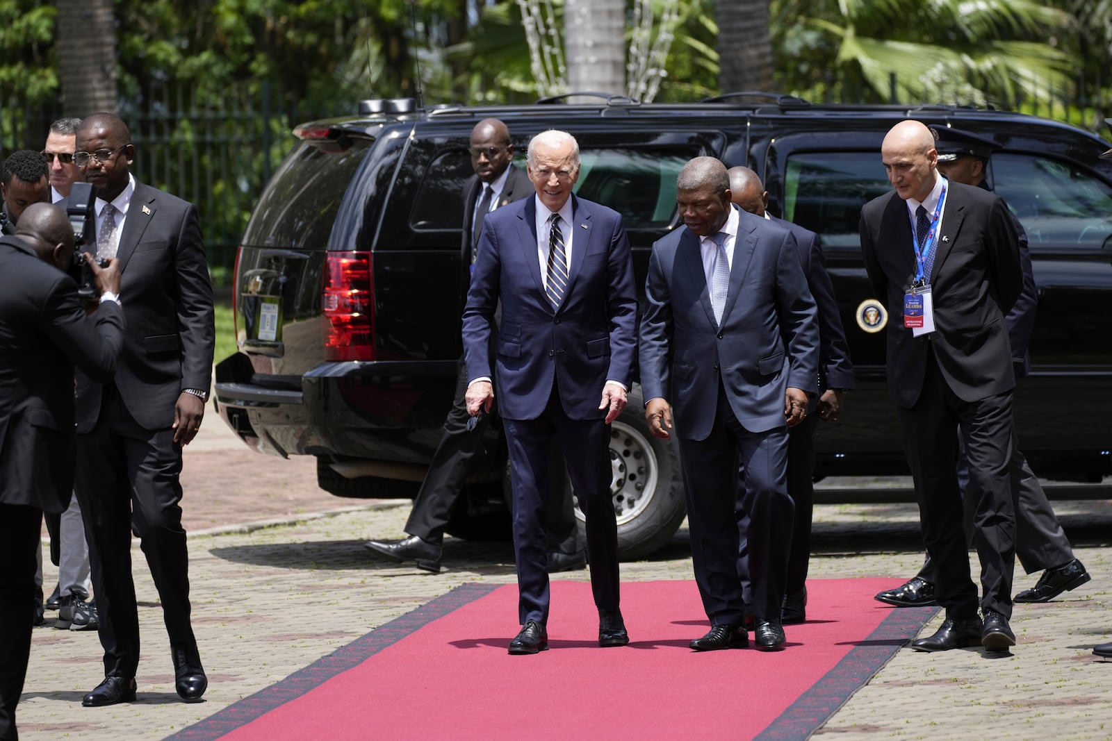 President Joe Biden arrives at the presidential palace in the capital Luanda, Angola on Tuesday, Dec. 3, 2024. (AP Photo/Ben Curtis)