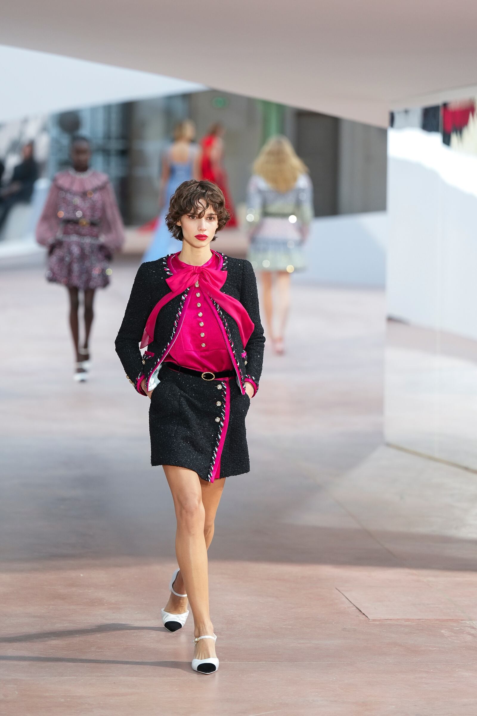 A model wears a creation as part of the Chanel Haute Couture Spring Summer 2025 collection, that was presented in Paris, Tuesday, Jan. 28, 2025. (AP Photo/Lewis Joly).