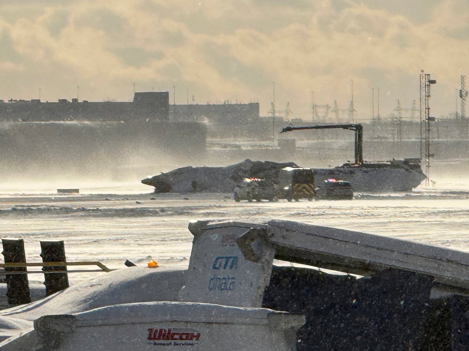 A Delta Air Lines plane heading from Minneapolis to Toronto crashed at Toronto's Pearson Airport, Monday Feb. 17, 2025. (Teresa Barbieri/The Canadian Press via AP)