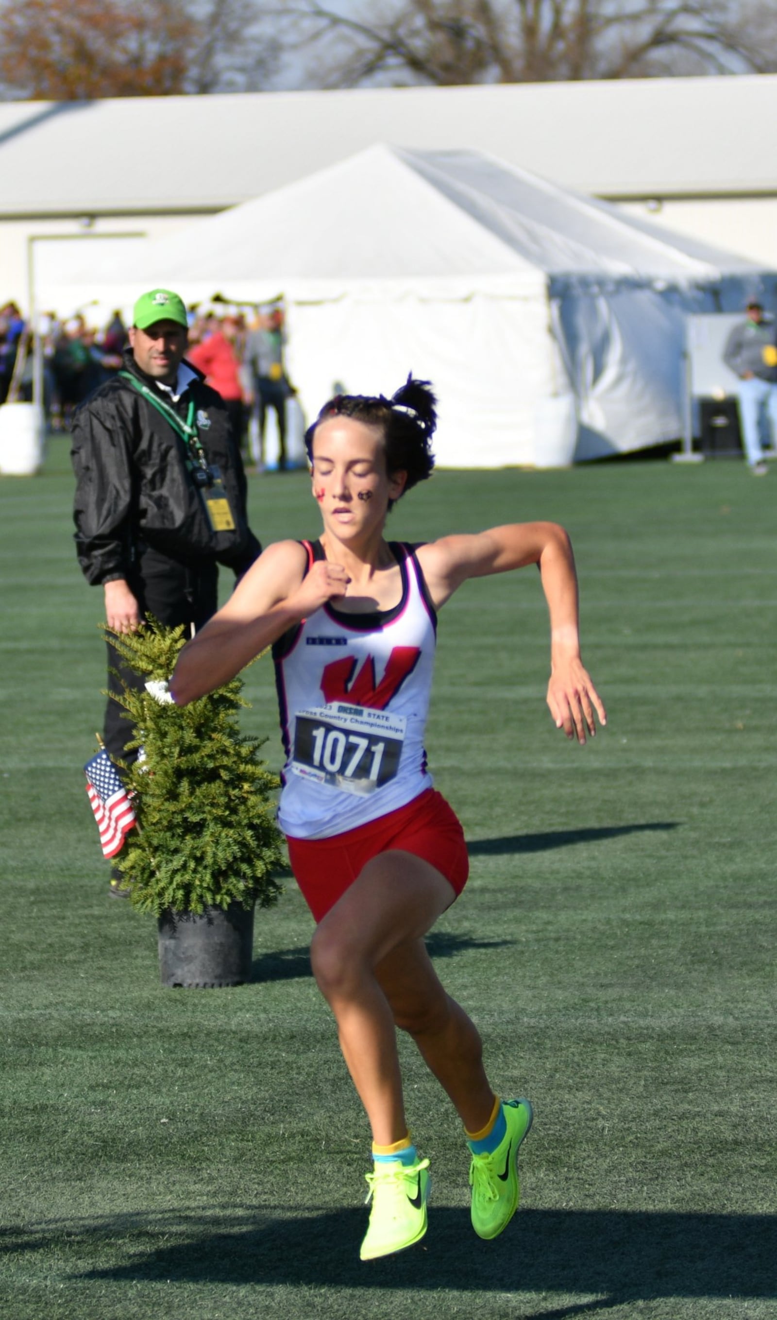 Lakota West junior Evelyn Prodoehl sprints toward the finish Saturday in the Division I state cross country meet. Prodoehl won the title in a course-record time of 17 minutes, 23.77 seconds. CONTRIBUTED