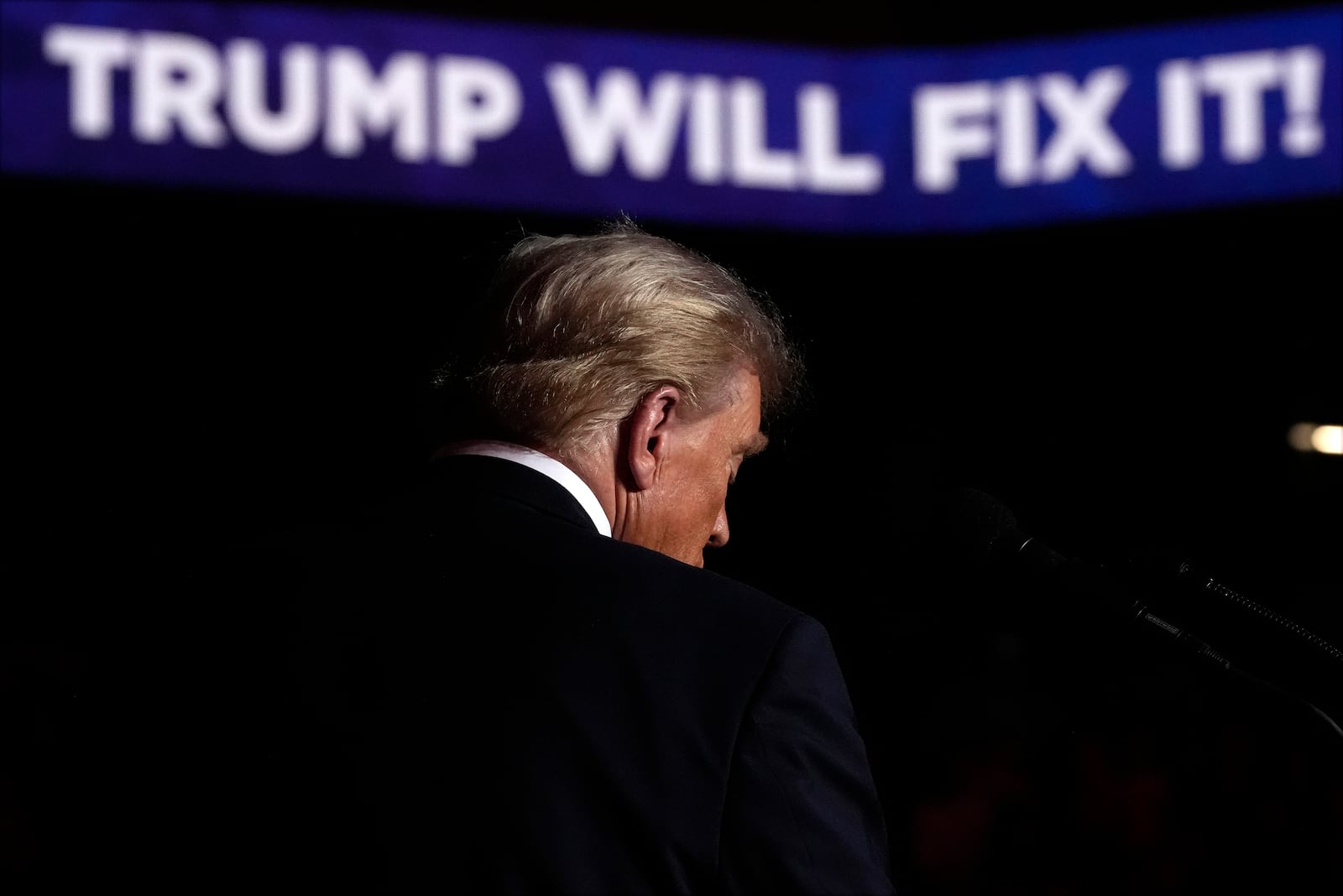 Republican presidential nominee former President Donald Trump speaks during a campaign rally at Lee's Family Forum, Thursday, Oct. 31, 2024, in Henderson, Nev. (AP Photo/Julia Demaree Nikhinson)