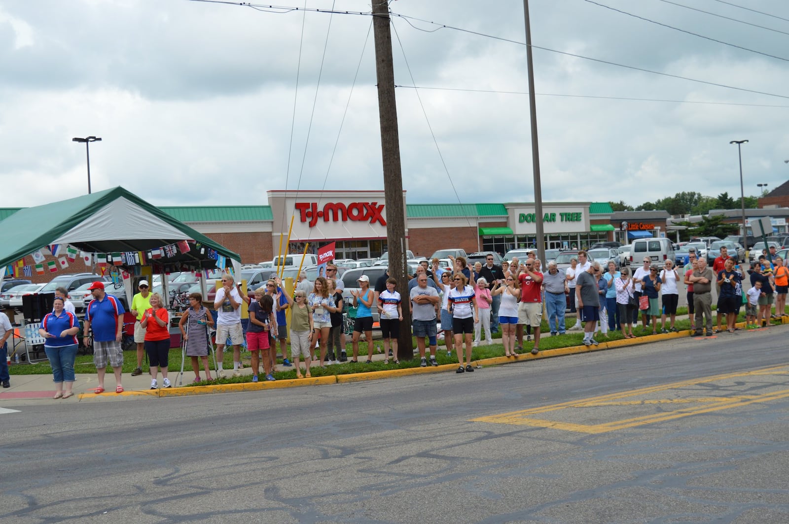 The crowd lined both sides of the street to welcome the Oxford team home, but after only a few minutes, they were back on the road headed to Annapolis, Maryland, and the end of Race Across America 2015, which they completed Sunday morning, June 28. (CONTRIBUTED/BOB RATTERMAN)