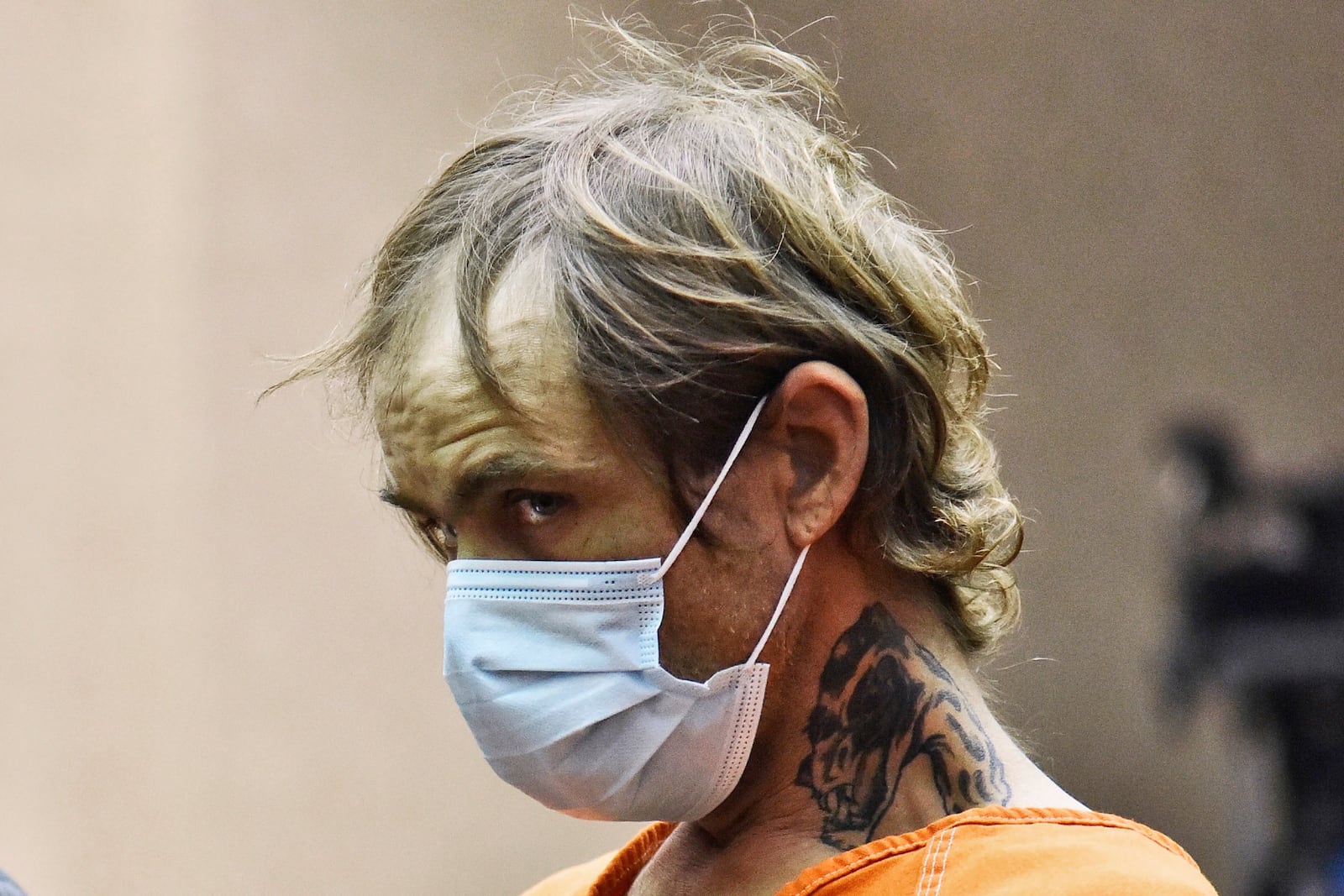 This March 8, 2021 photo shows James Hamilton during a Bond hearing in Butler County Common Pleas Court in Hamilton, Ohio. Hamilton is charged with multiple counts in connection to the disposal of the body of his girlfriend's 6-year-old son James Hutchinson. (Nick Graham/Dayton Daily News via AP)