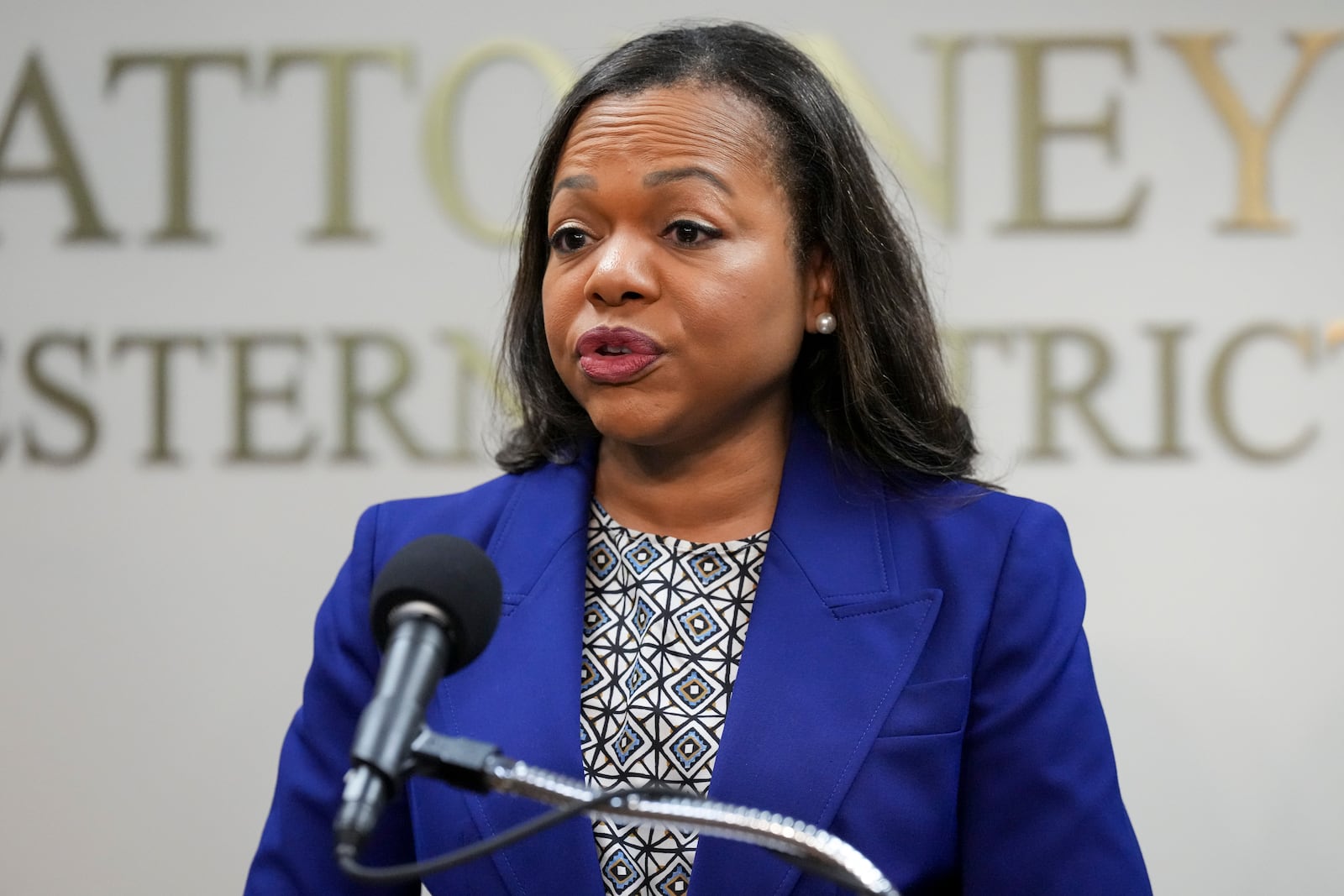 Assistant Attorney General Kristen Clarke of the Justice Department's Civil Rights Division speaks during a news conference Thursday, Dec. 5, 2024, in Memphis, Tenn. (AP Photo/George Walker IV)