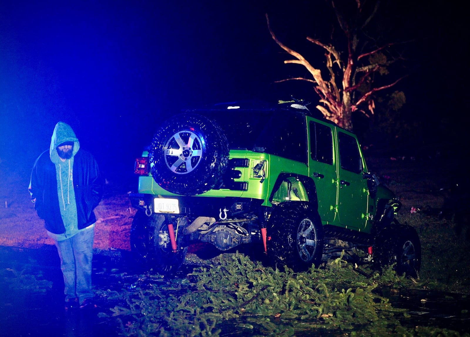 A driver was not injured when a large tree struck his Jeep early Wednesday, Feb. 28, 2024, as he was driving on state Route 41 in Clark County. MARSHAL GORBY\STAFF