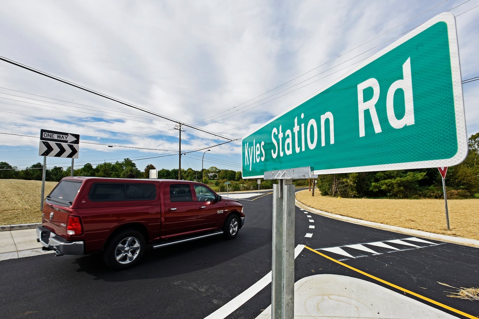 The intersection of Cincinnati Dayton Road and Kyles Station Road in Liberty Township opened Monday, Sept. 26, 2016, after a being closed for several months for construction of a roundabout. NICK GRAHAM/STAFF