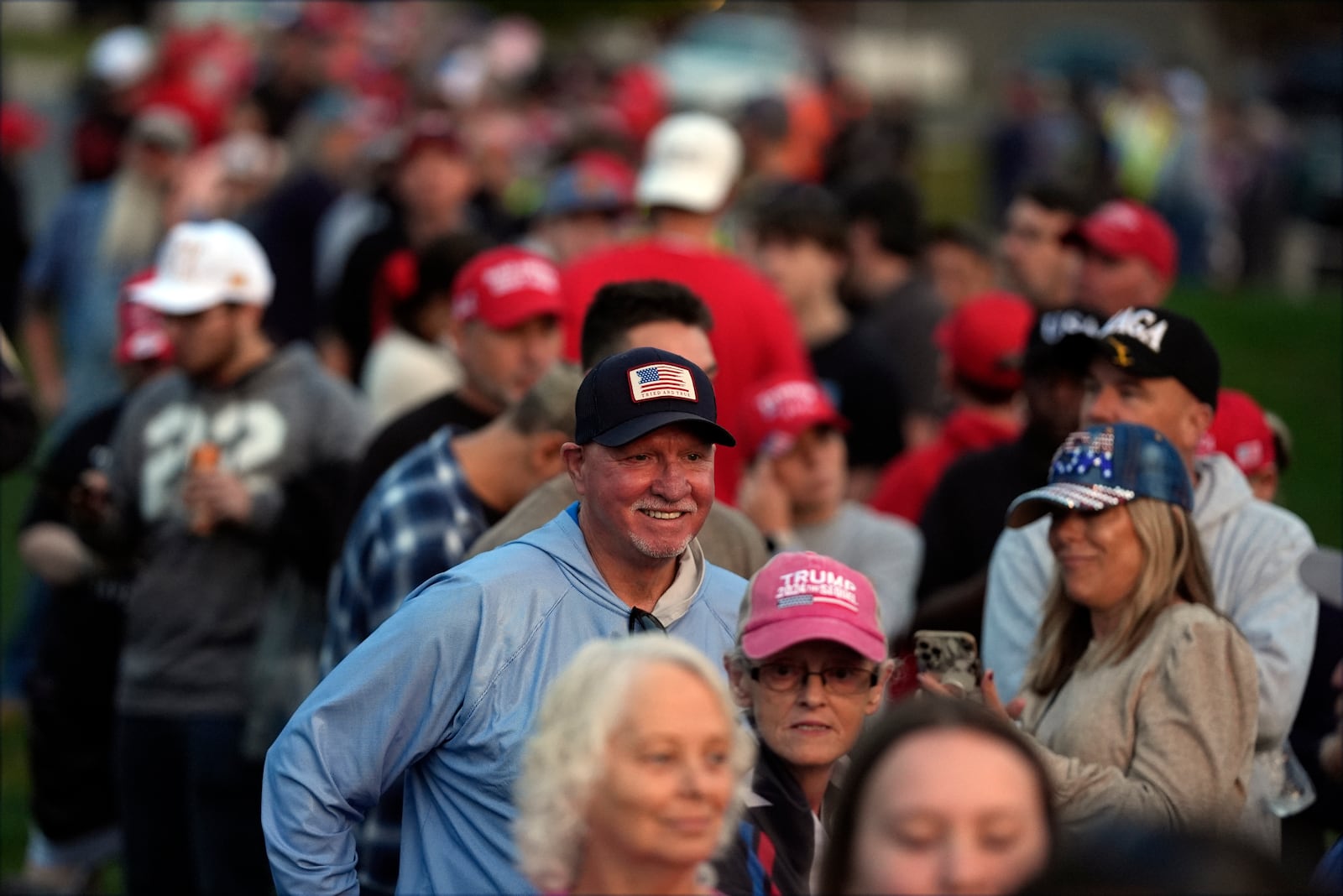 Supporters arrive before Republican presidential nominee former President Donald Trump speaks at a campaign rally in Gastonia, N.C., Saturday, Nov. 2, 2024. (AP Photo/Chris Carlson)