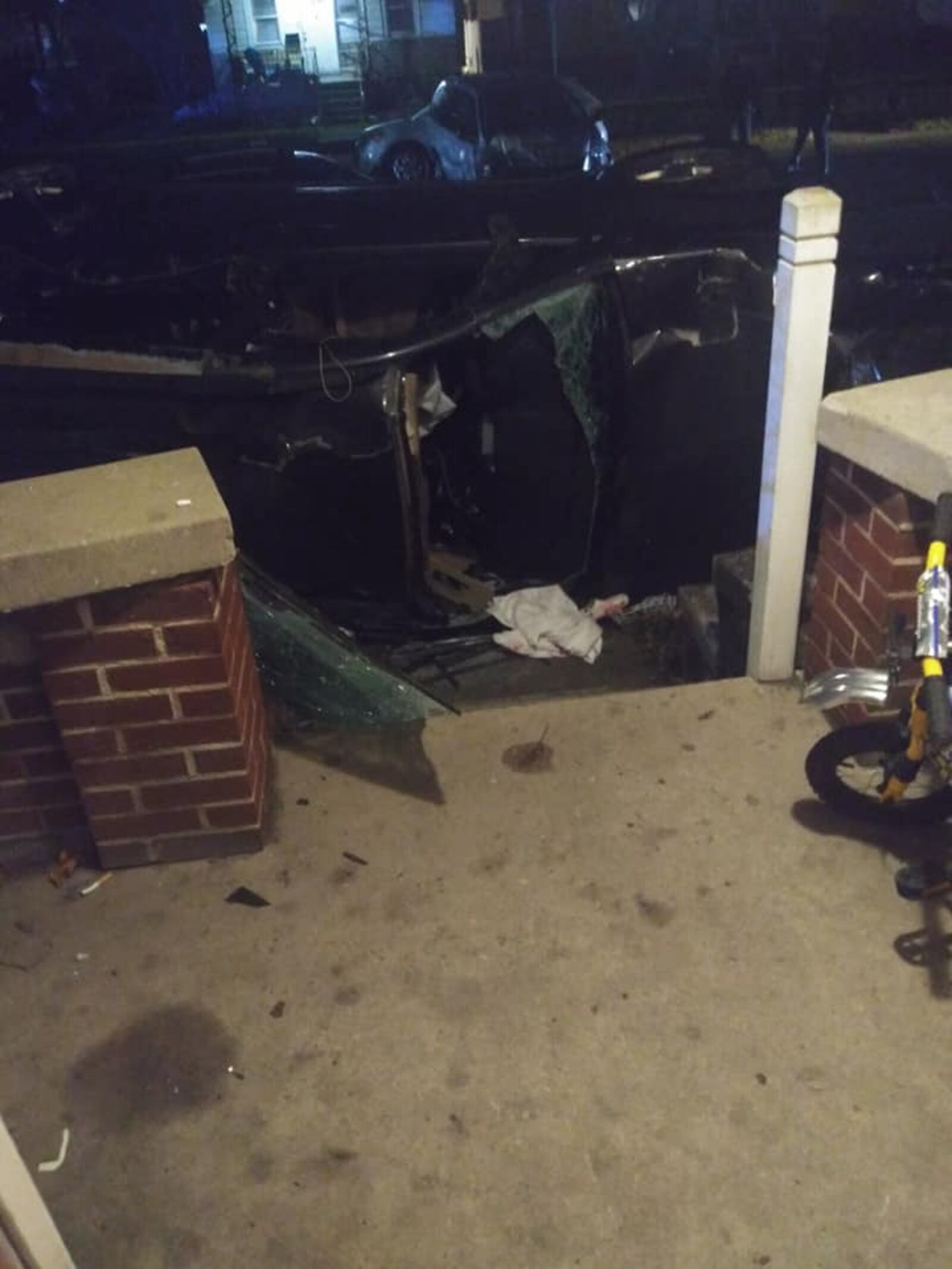 Teen boys were seriously injured Tuesday morning in a crash in the 400 block of Auburn Street in Middletown. The vehicle that was allegedly stolen from Trenton ended up in the yard of a resident. Alex Auvi/Facebook