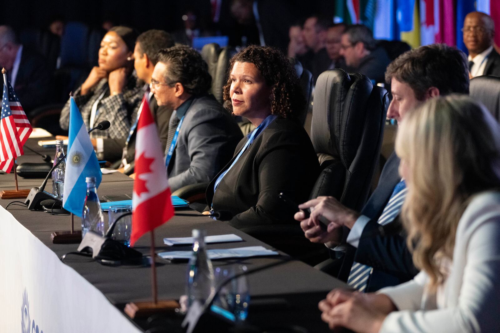 US chargé d'affaires to South Africa and acting ambassador Dana Brown sits during the opening session of the G20 foreign ministers meeting in Johannesburg, South Africa, Thursday, Feb. 20, 2025. (AP Photo/Jerome Delay)