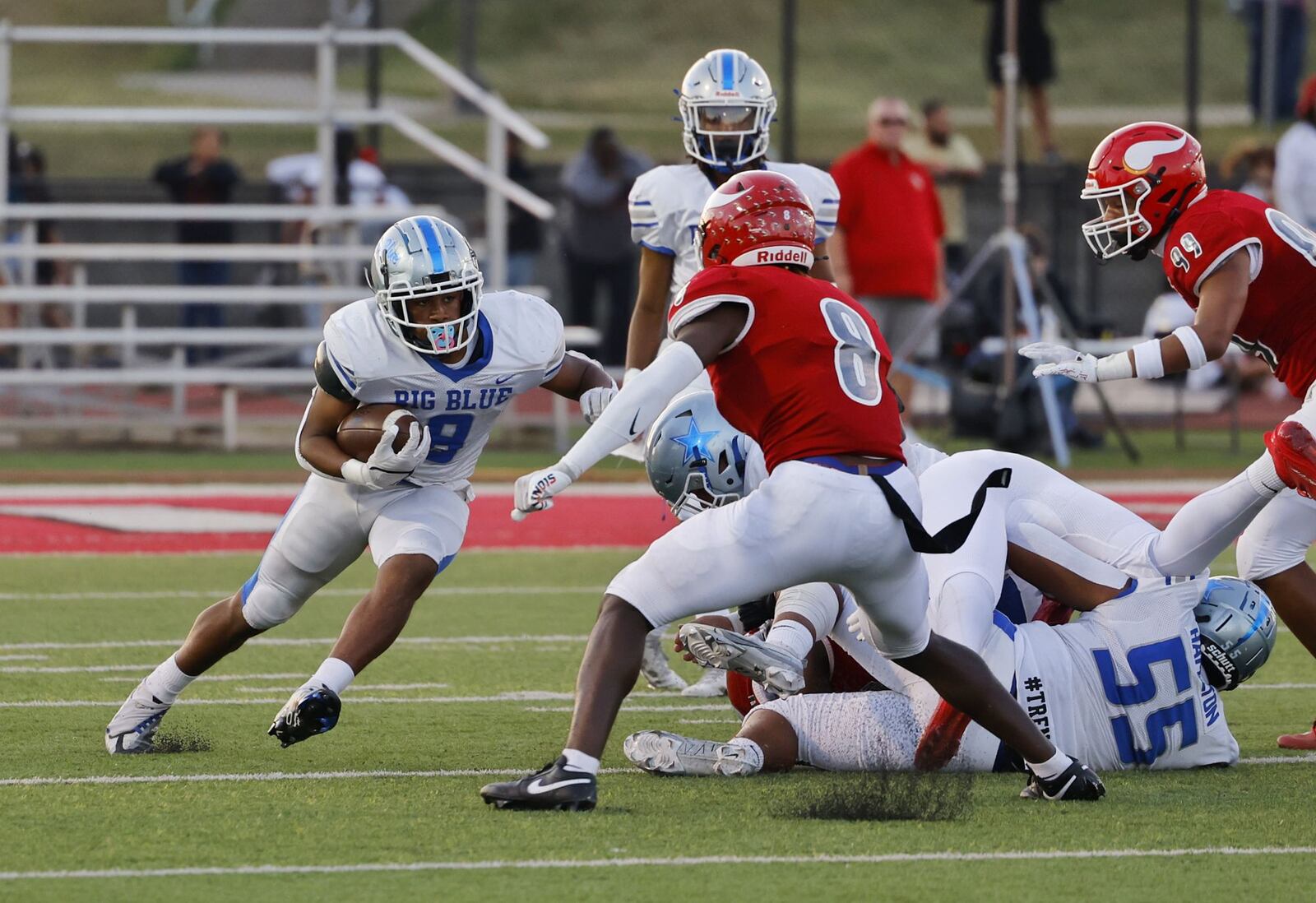 Hamilton's Cournell Bennett-McCoy carries the ball during their football game against Princeton Friday, Sept. 15, 2023 at Princeton. Princeton won 22-16. NICK GRAHAM/STAFF