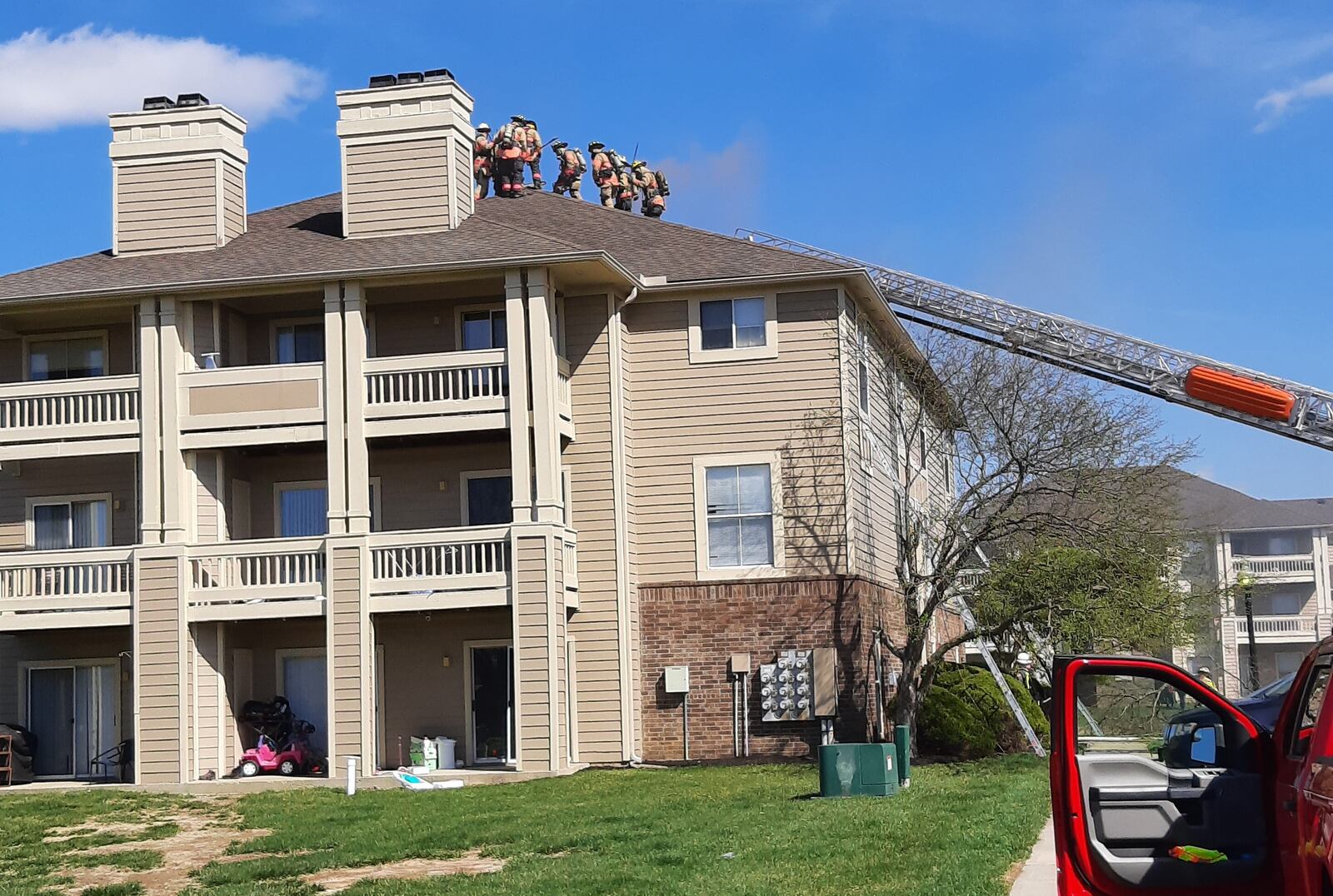 Firefighters work at an apartment in West Chester where a fire broke out on March 28, 2022. CONTRIBUTED