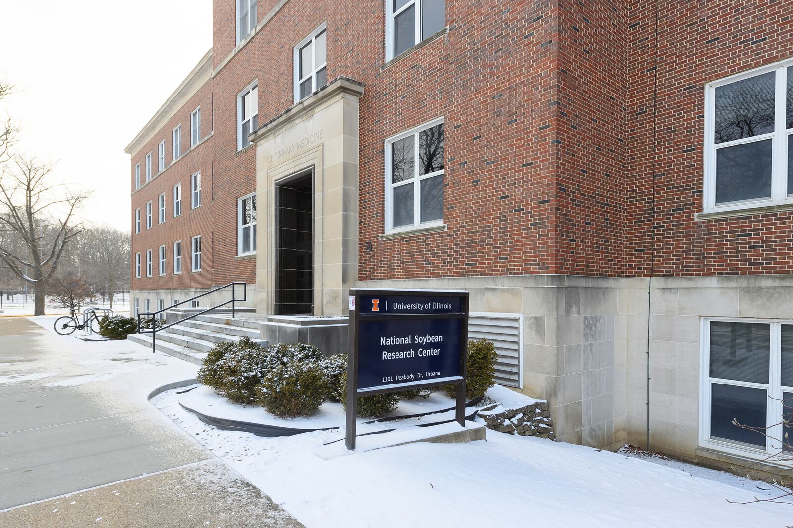 The National Soybean Research Center, home to the Soybean Innovation Lab, is pictured at the University of Illinois, Thursday, Feb. 13, 2025, in Champaign, Ill. (AP Photo/Craig Pessman)